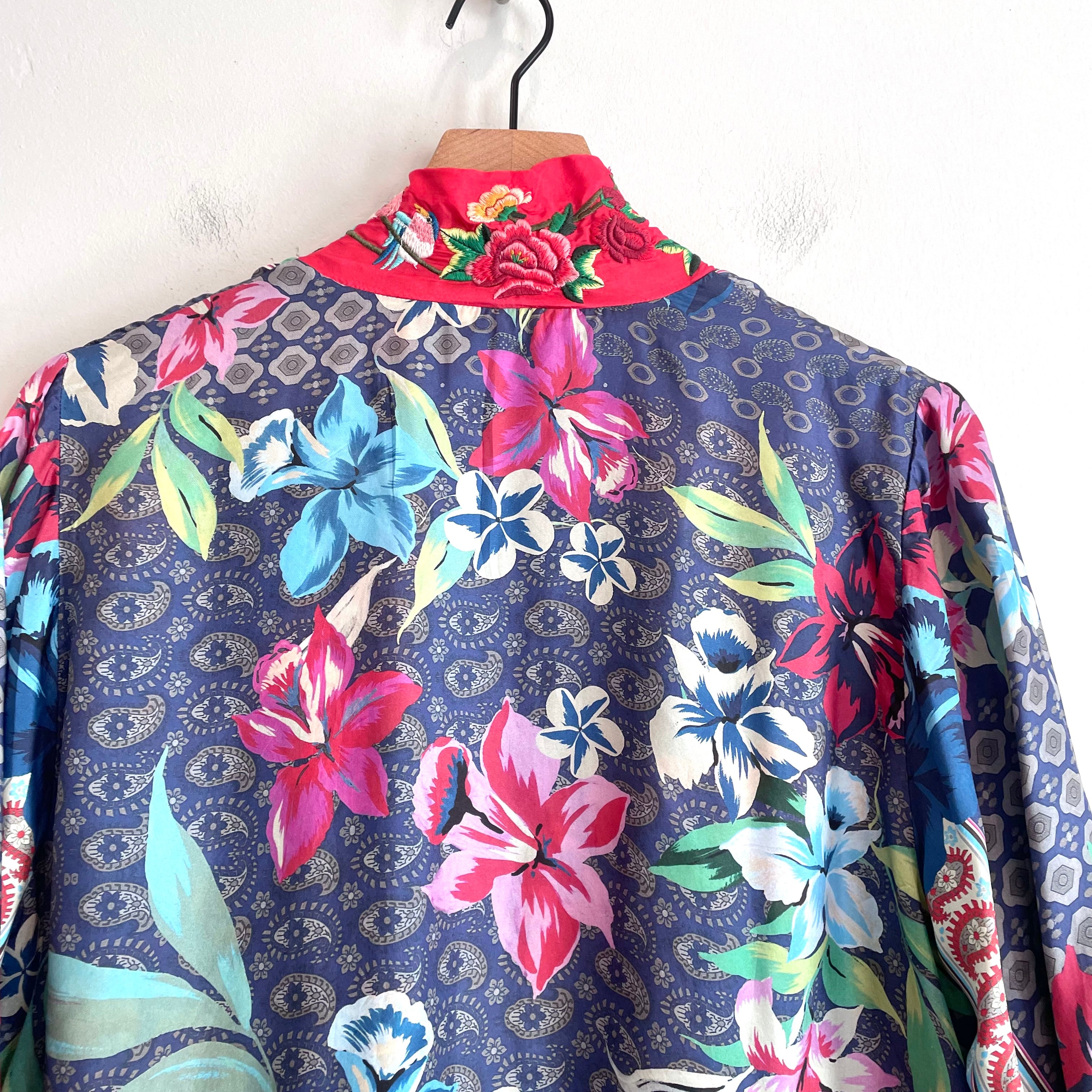 Floral Silk Reversible Kimono Cardigan