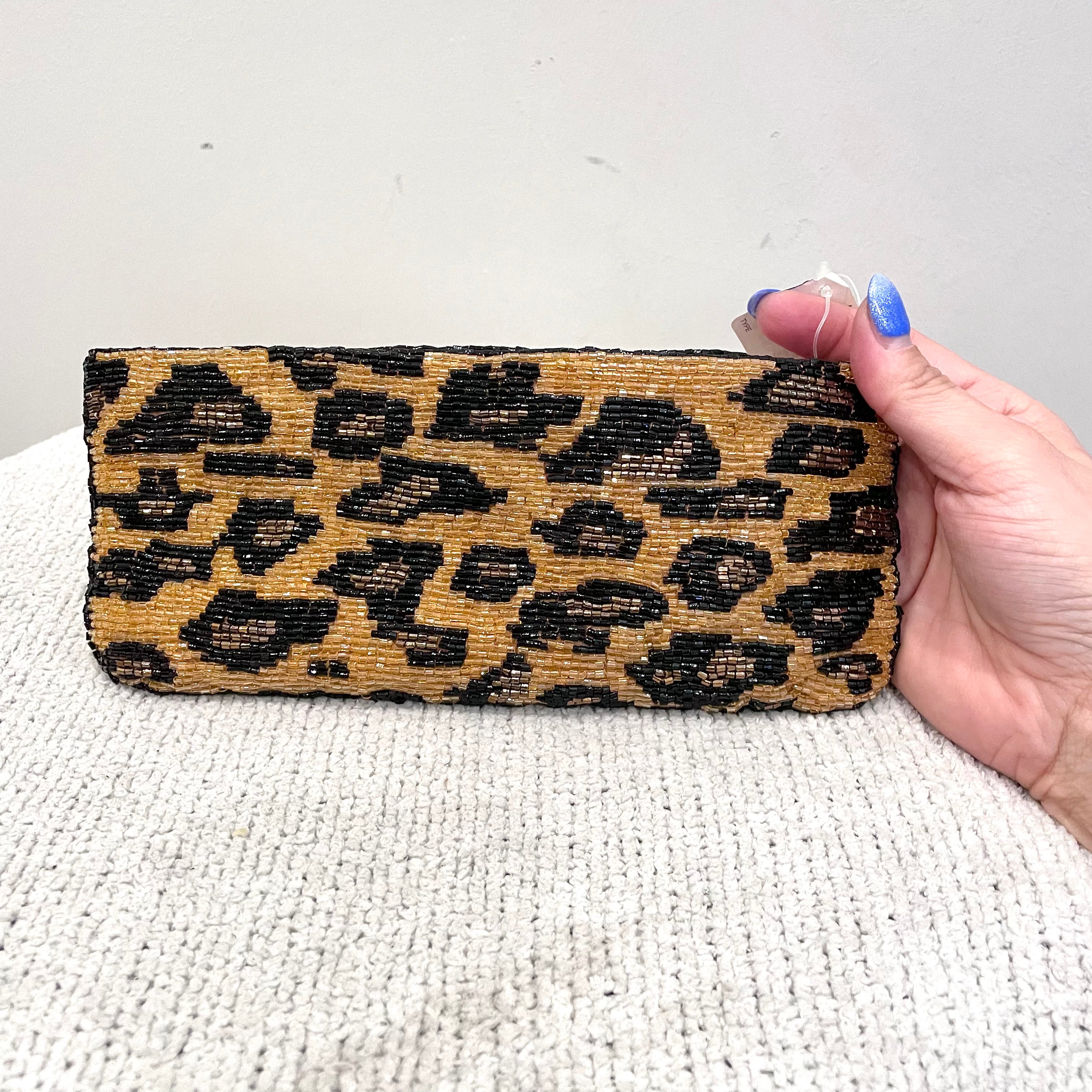 Beaded Leopard Clutch Bag