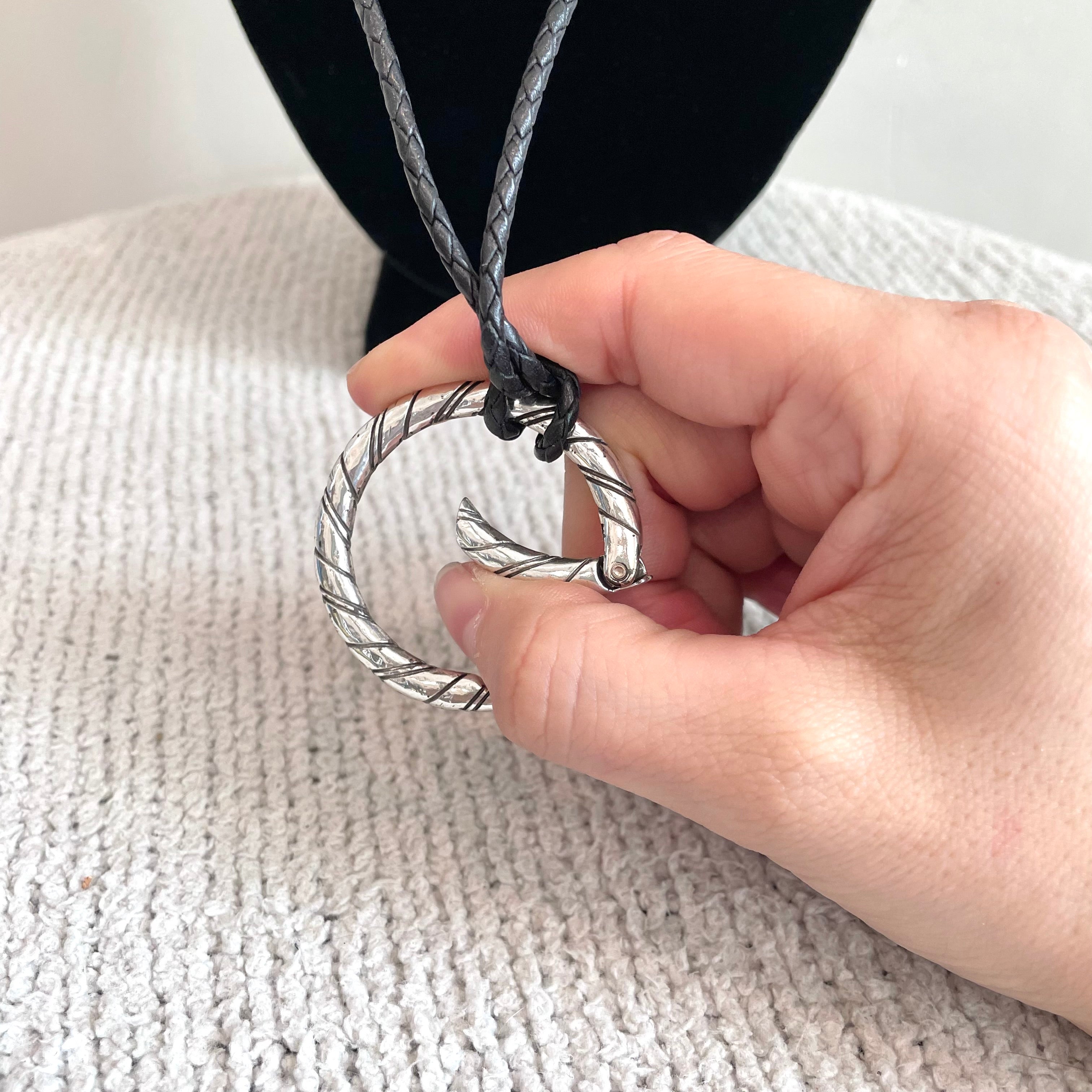 Braided Rope Hoop Ring Charm Necklace