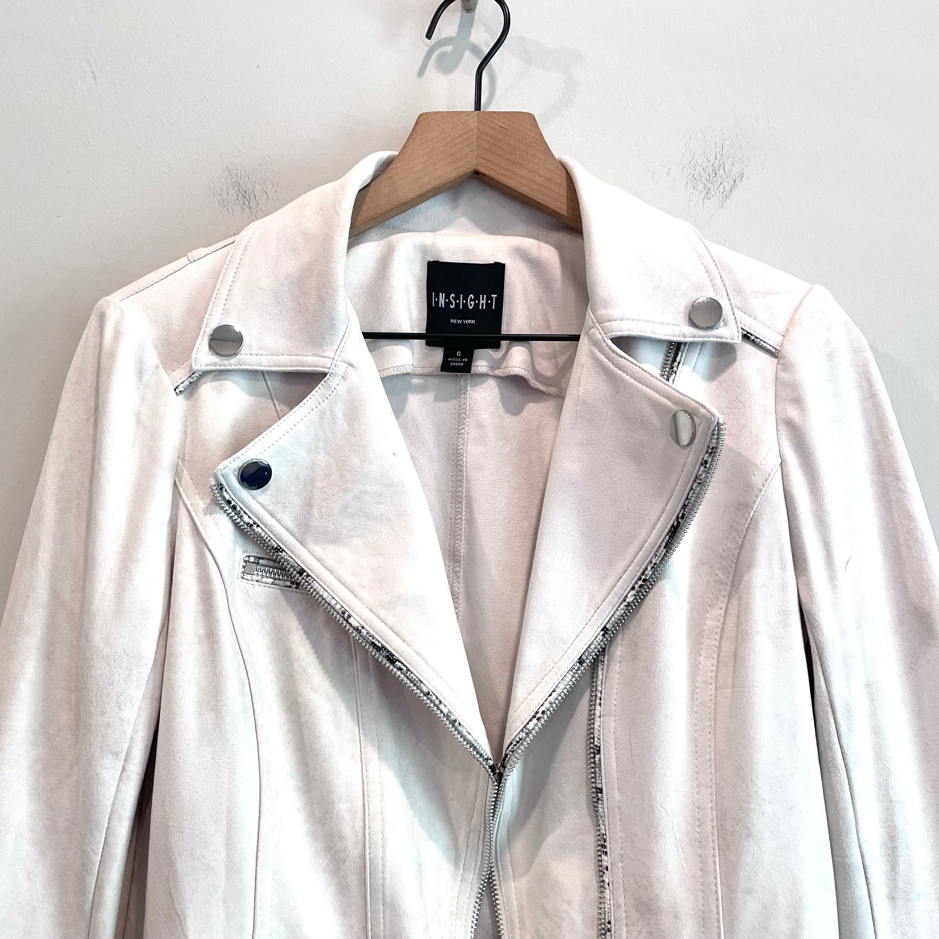 Snakeskin Trim Faux Suede Moto Jacket