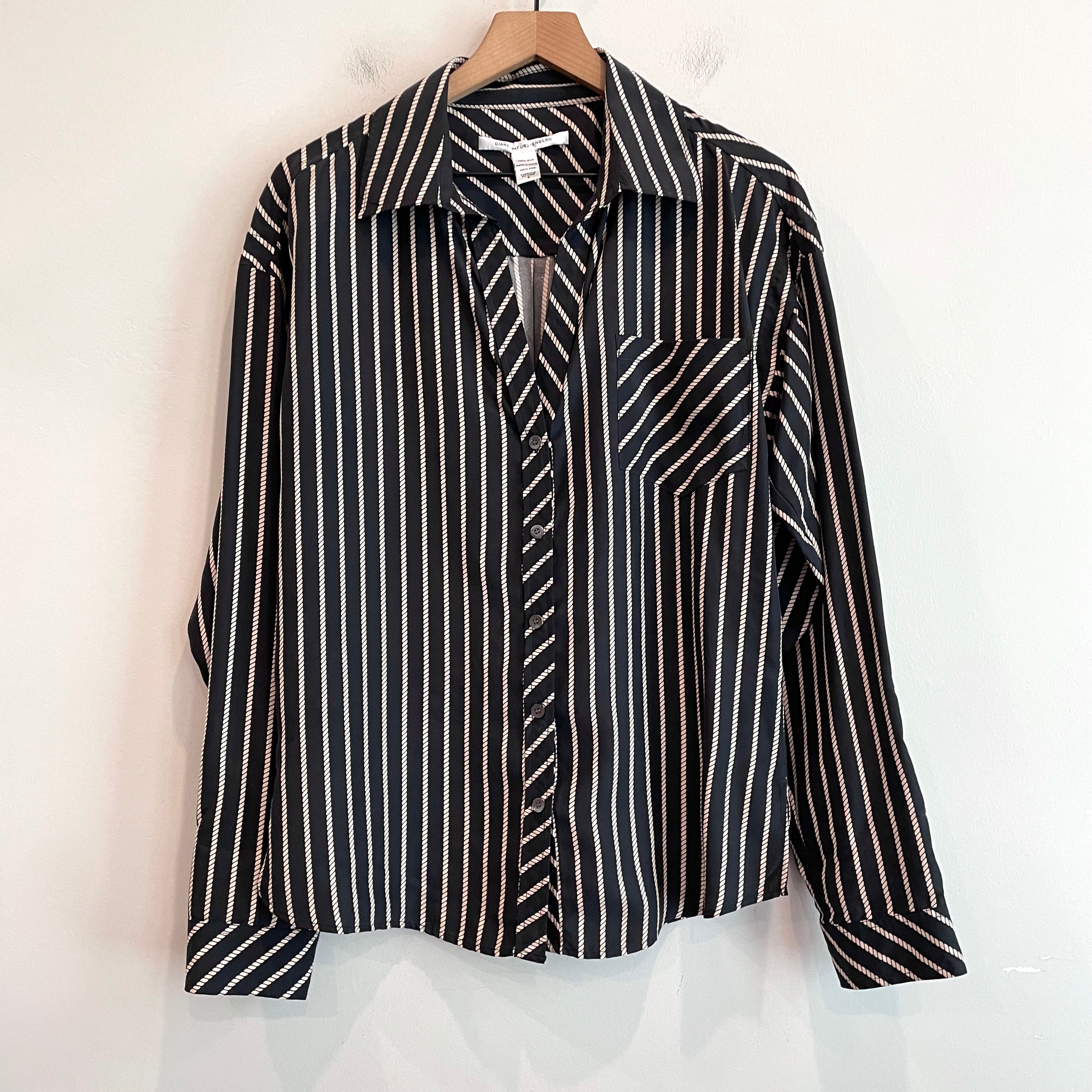 Striped Button Down Silk Shirt