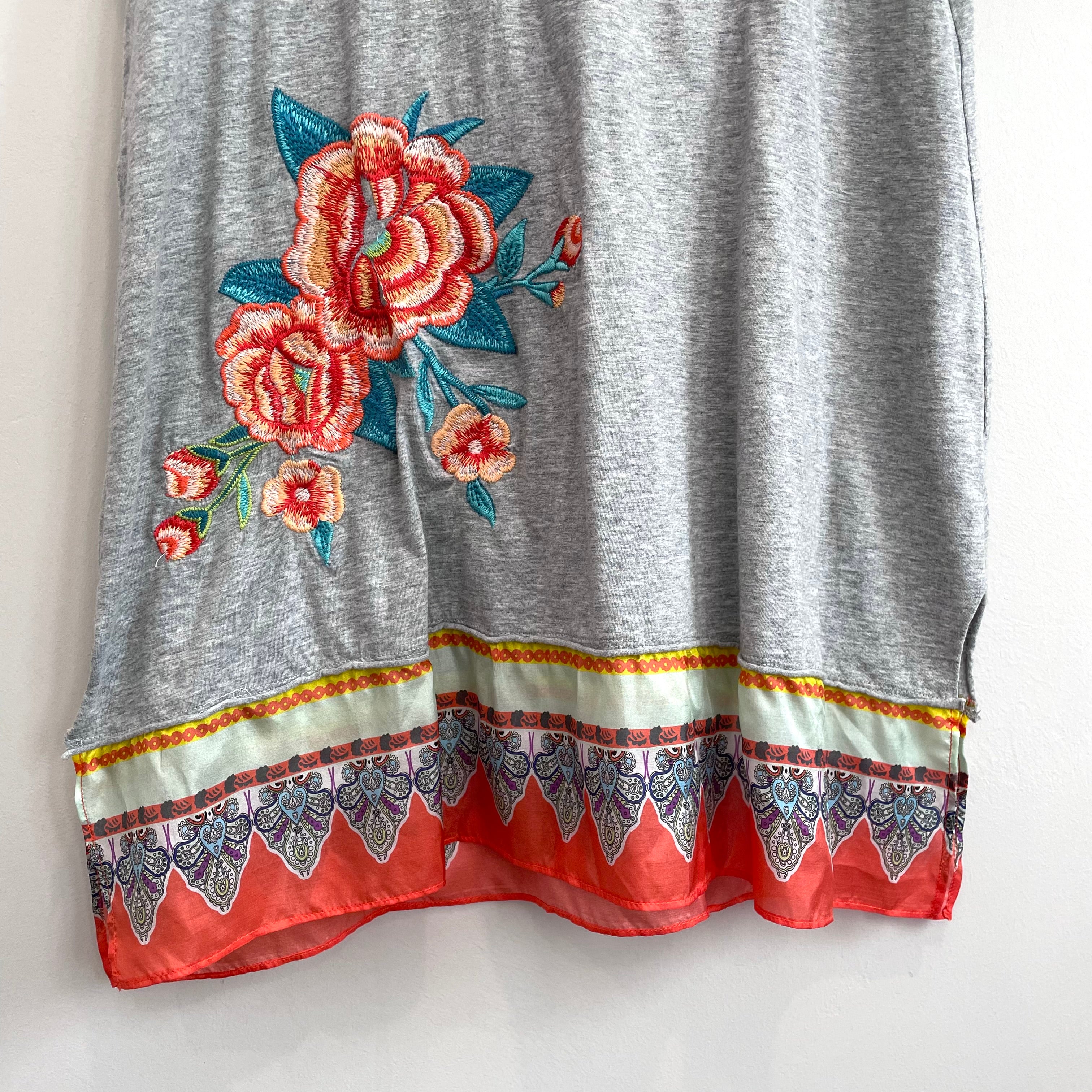 Floral Embroidered Silk Trim Tee