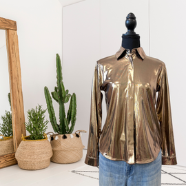 Shine Metallic Button Down Top