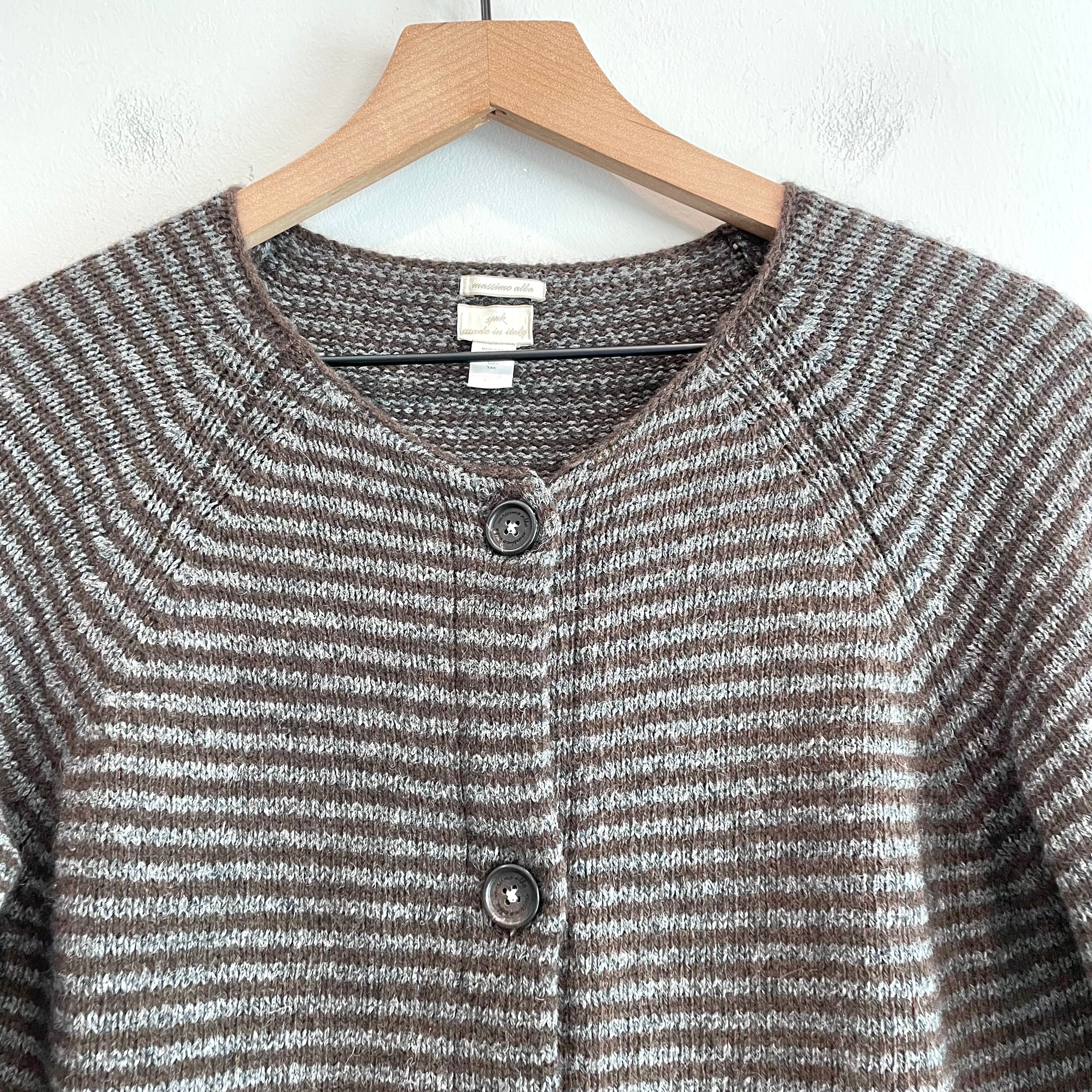 Striped Yak Knit Cardigan Sweater