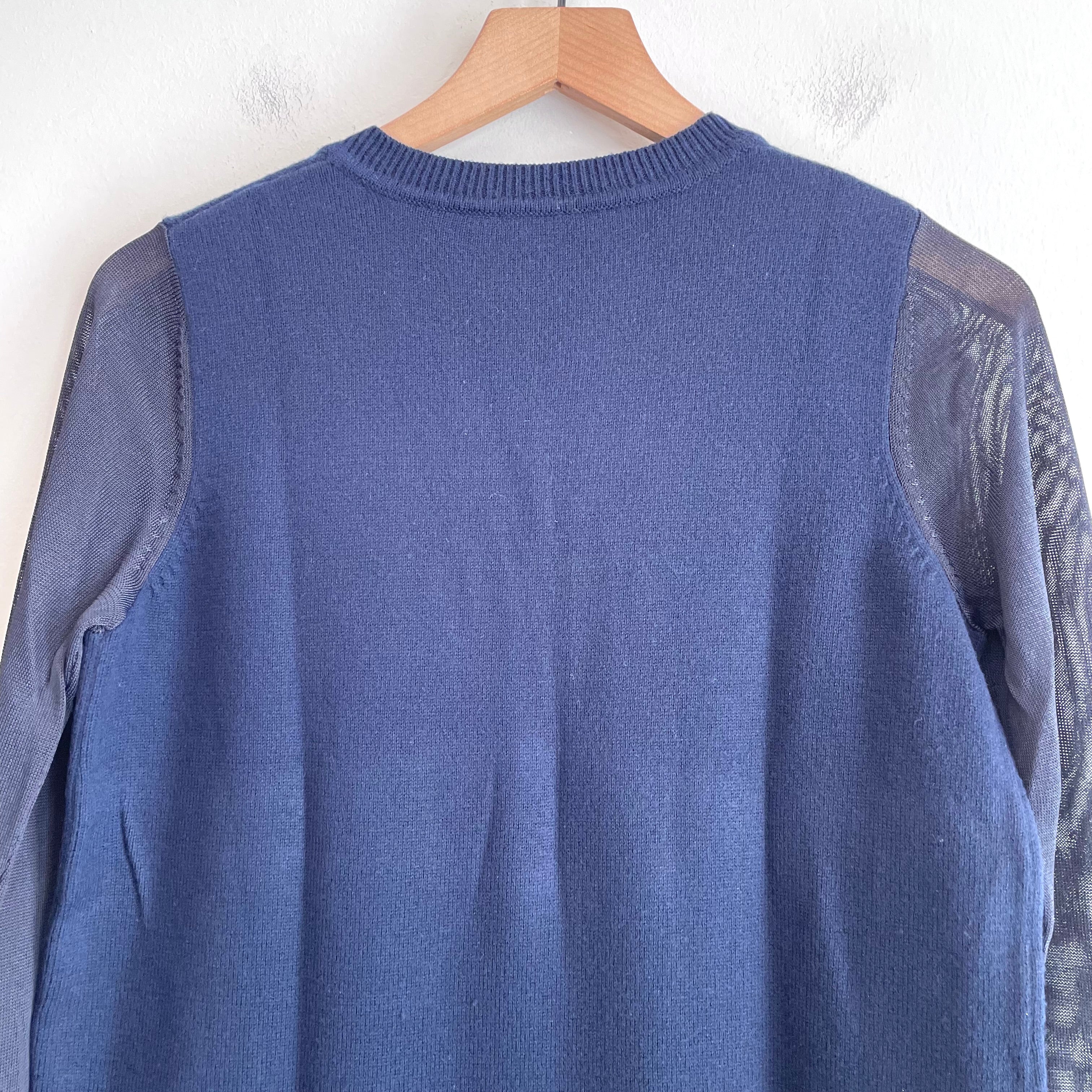 Semi-Sheer Sleeve V-Neck Sweater