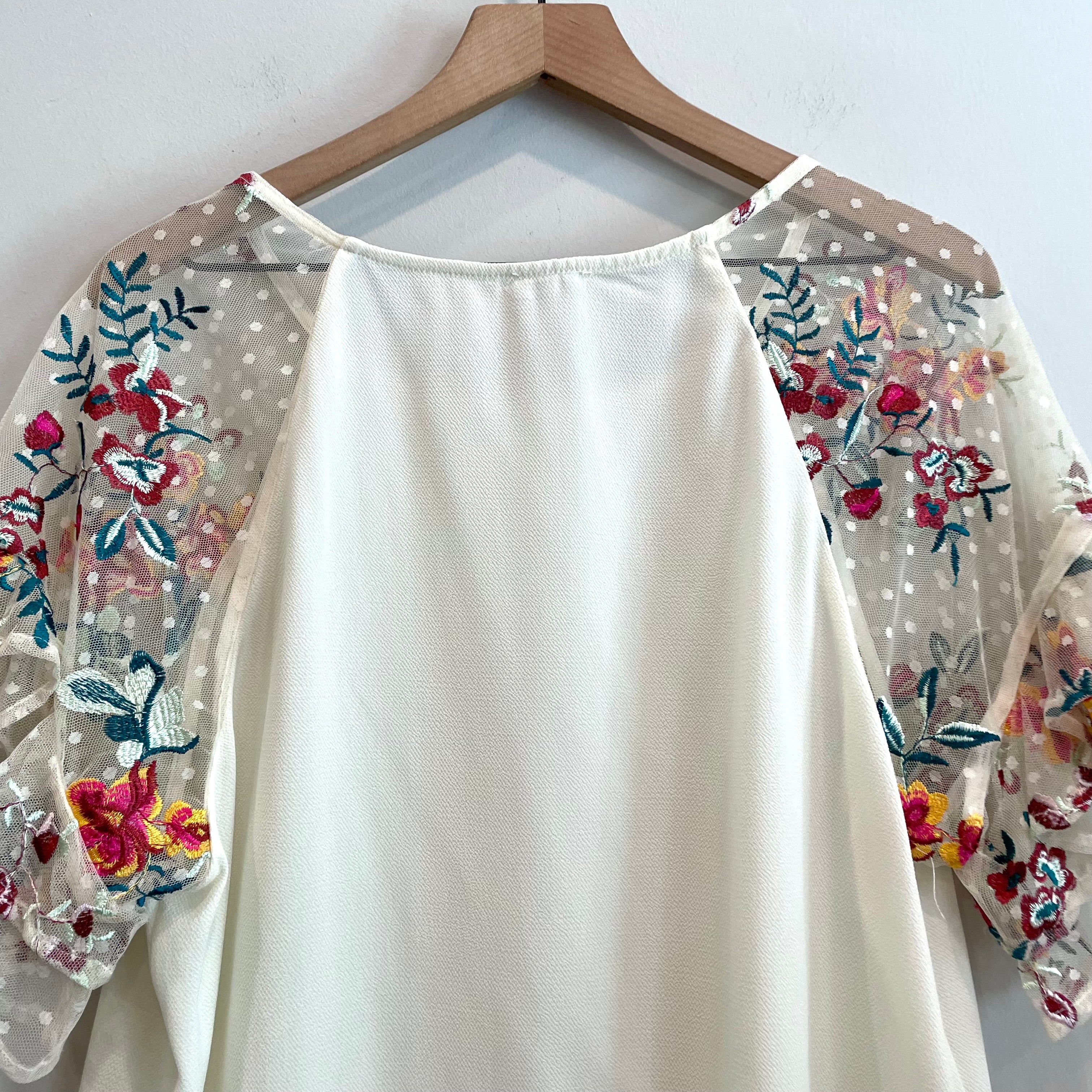 Floral Sheer Embroidered Sleeve Top