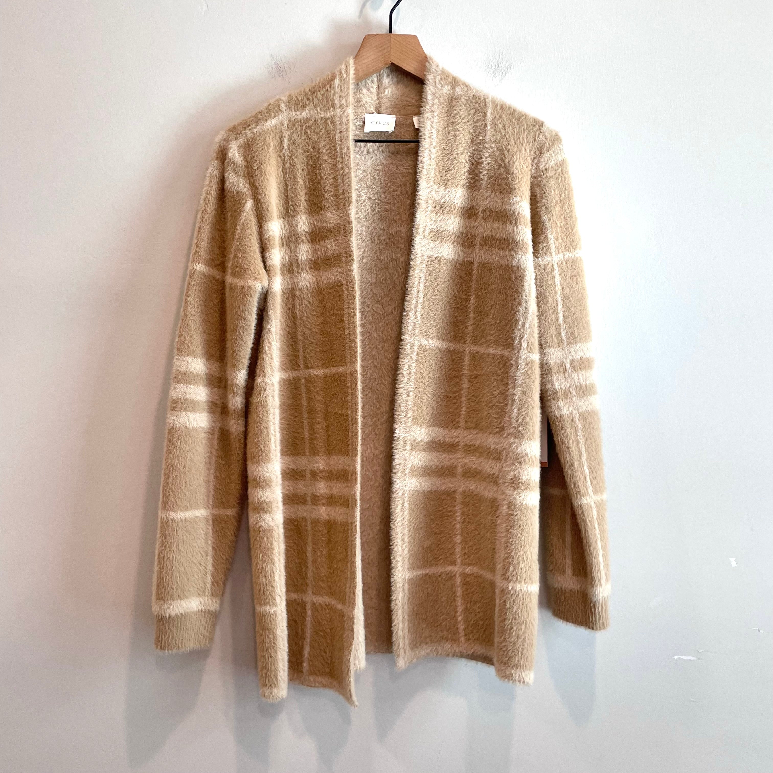 Plaid Fuzzy Open Front Cardigan