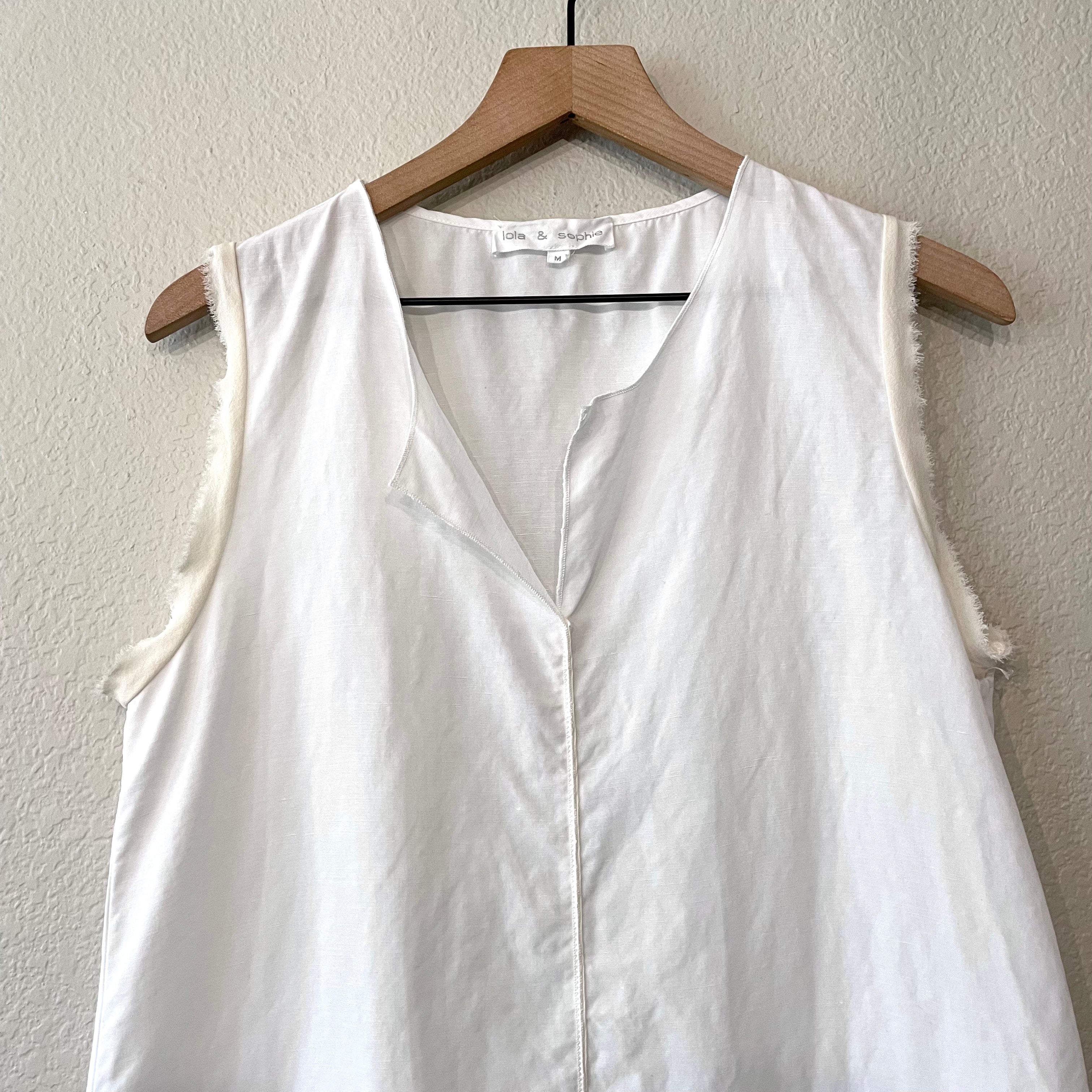 Linen Blend Silk Trim Top