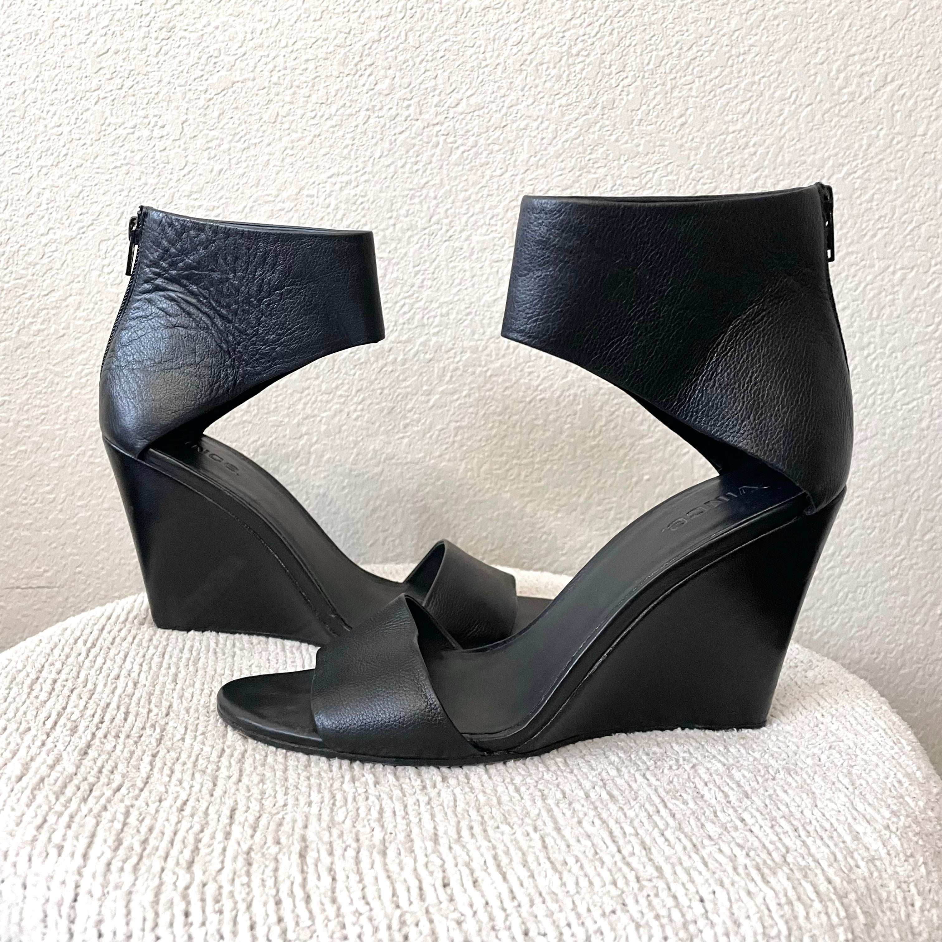 Ankle Cuff Leather Wedge Heels