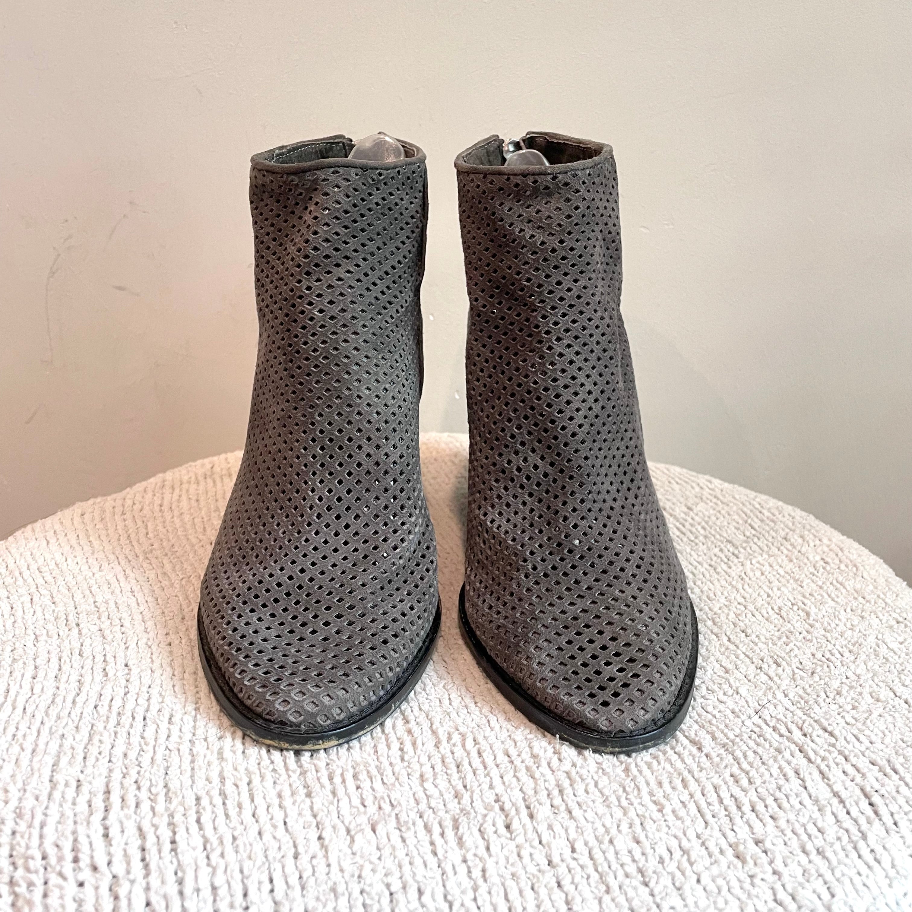 Perforated Suede Booties