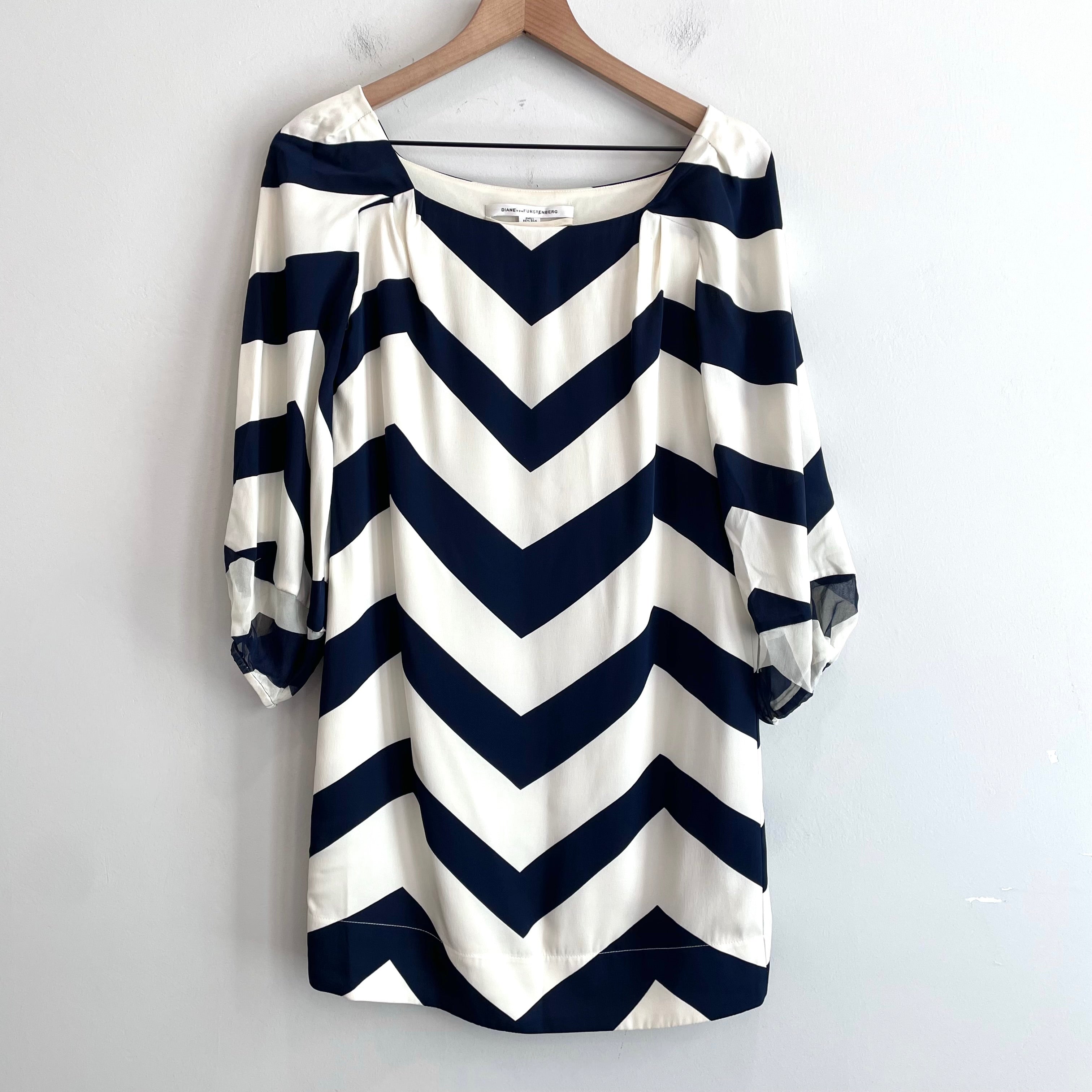 Chevron Belted Silk Blend Mini Dress