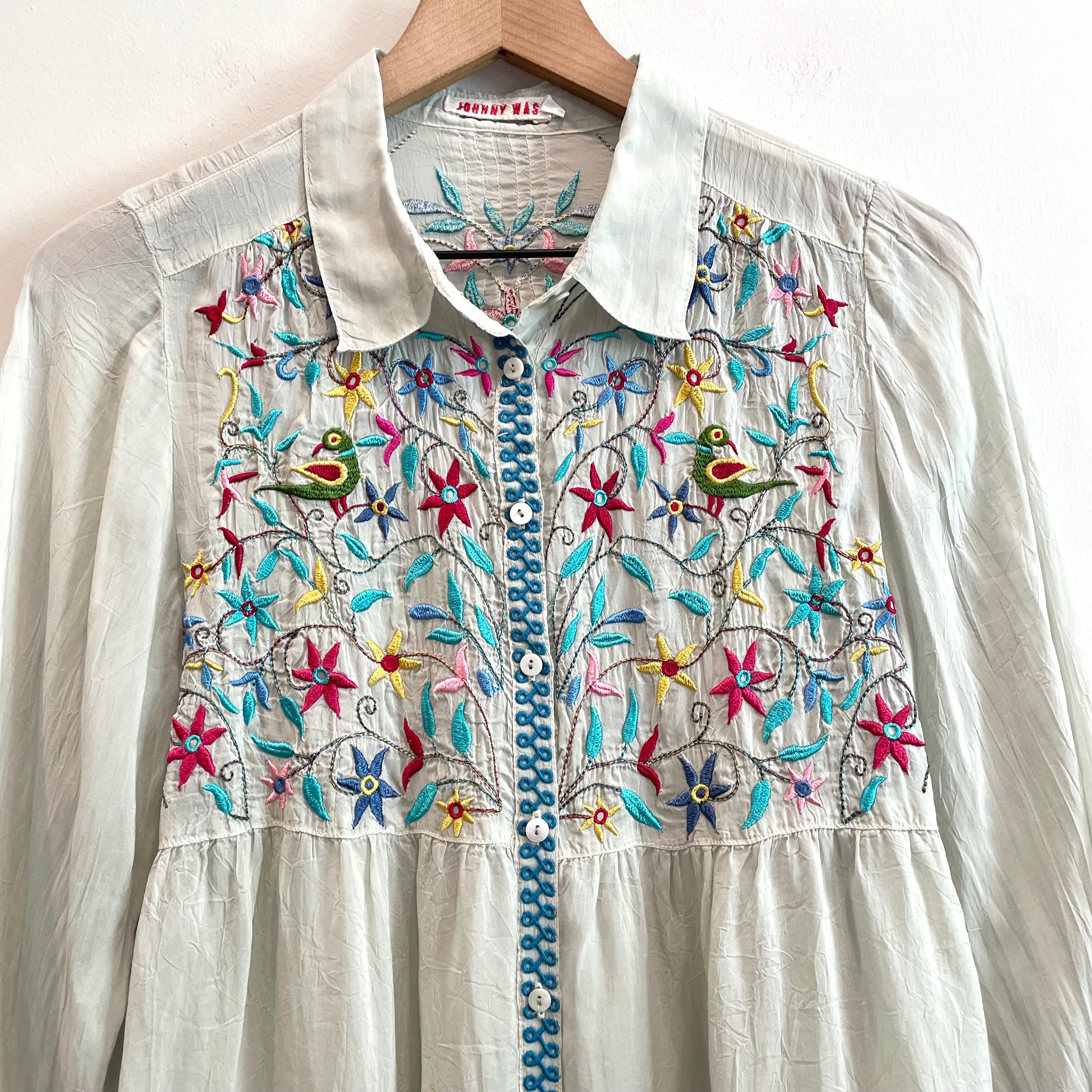 Floral Peacock Embroidered Tunic Top