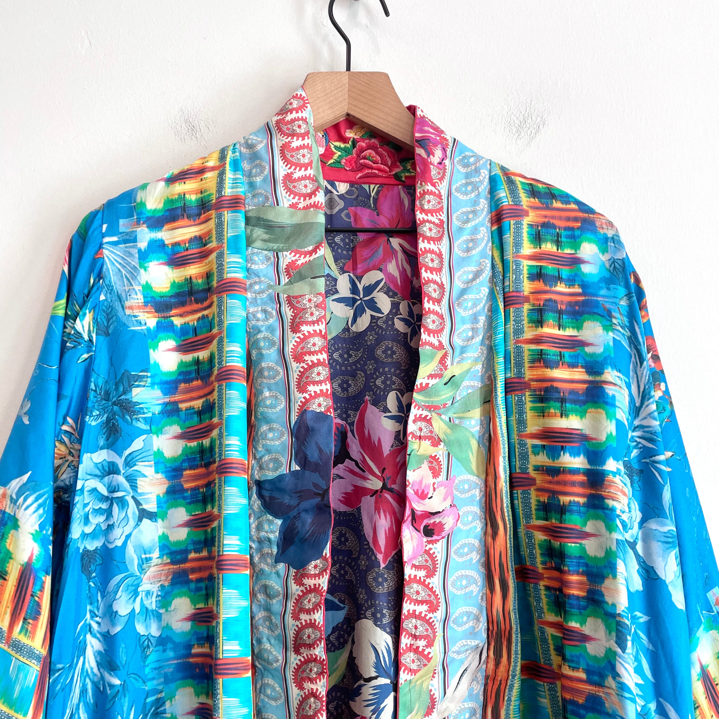 Floral Silk Reversible Kimono Cardigan