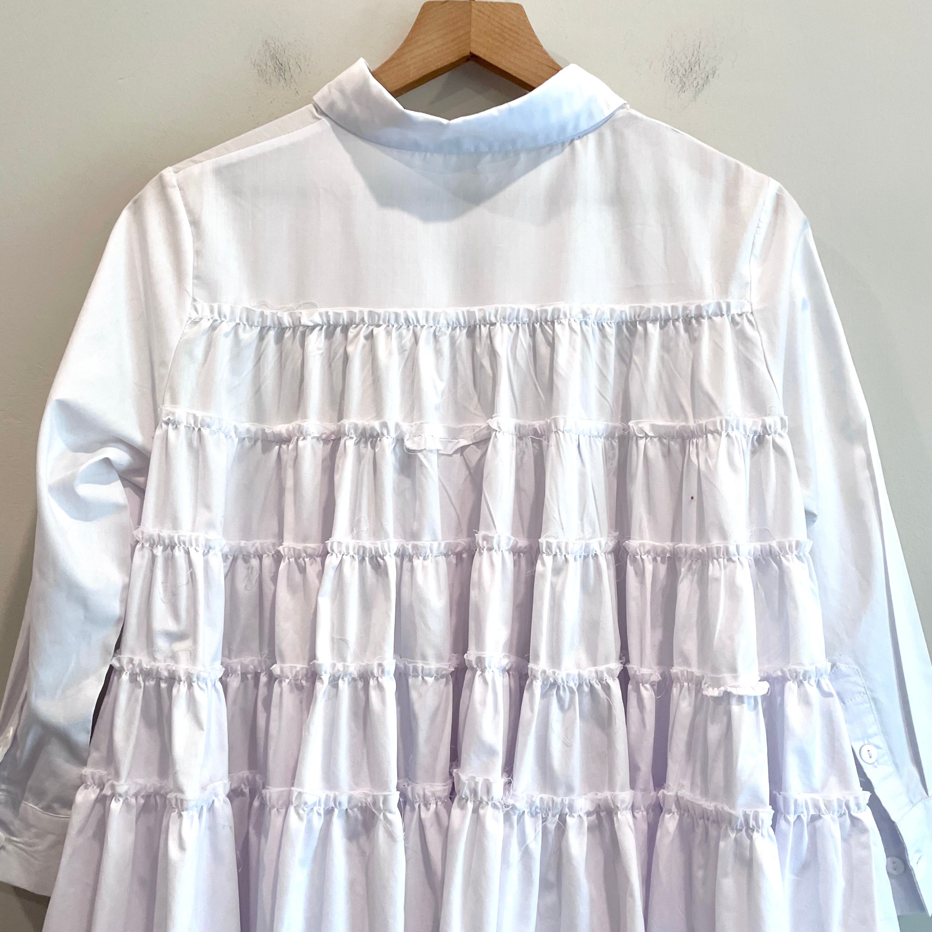 Button Down Tiered Ruffle Back Shirt Dress