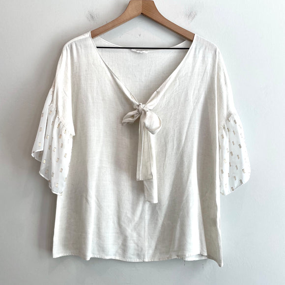 Bow Front Semi-Sheer Fleck Sleeve Top