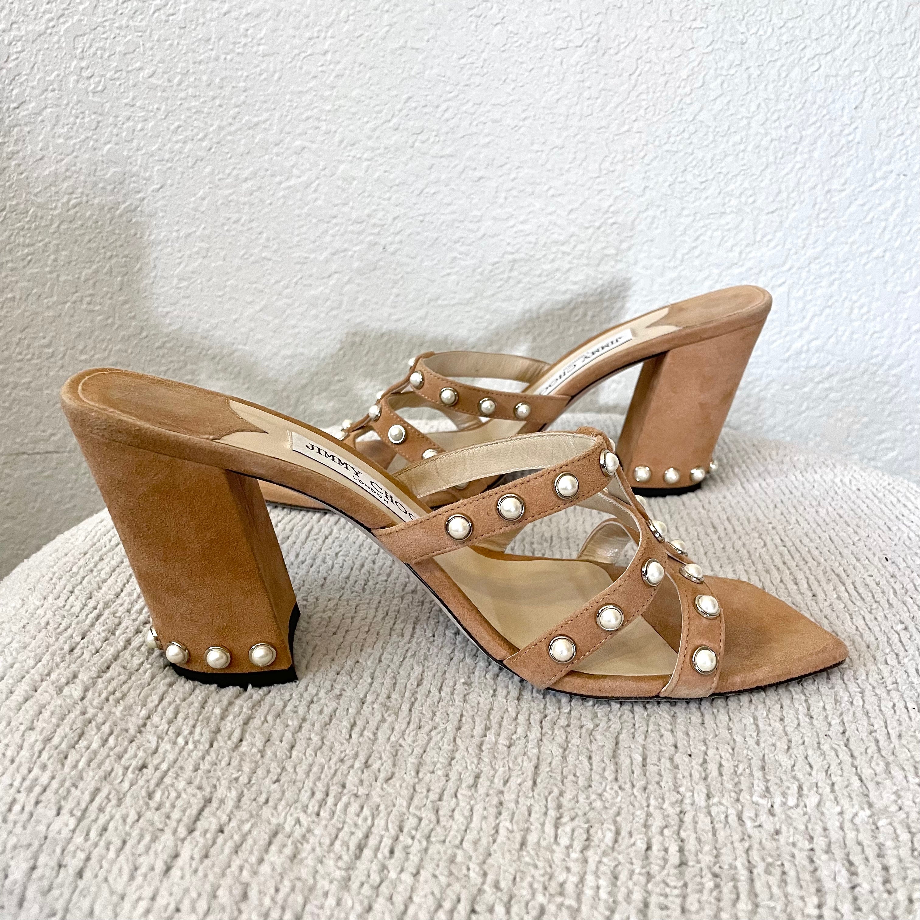 Pearl Stud Trim Suede Mules