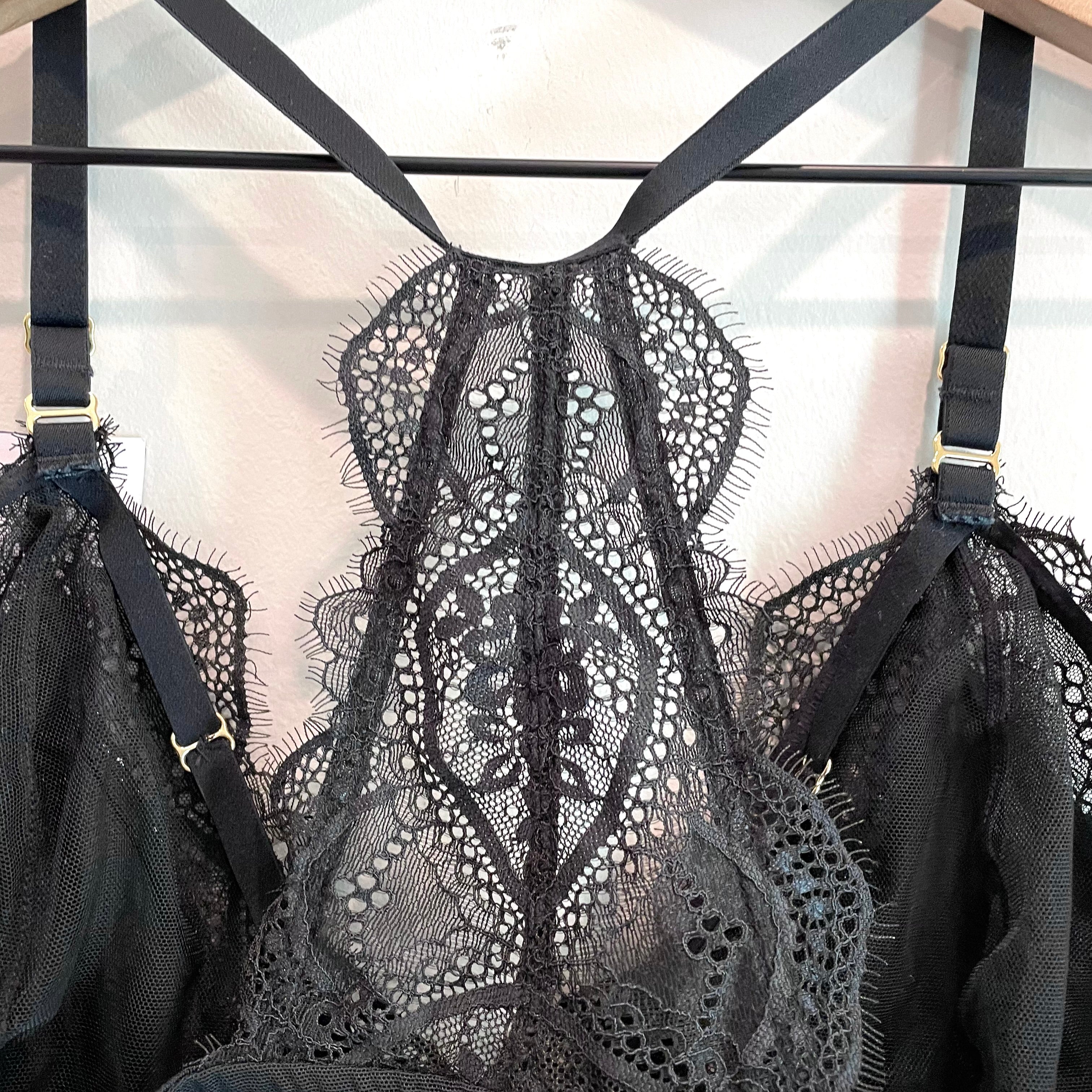 Lace Open Front Metallic Bralette