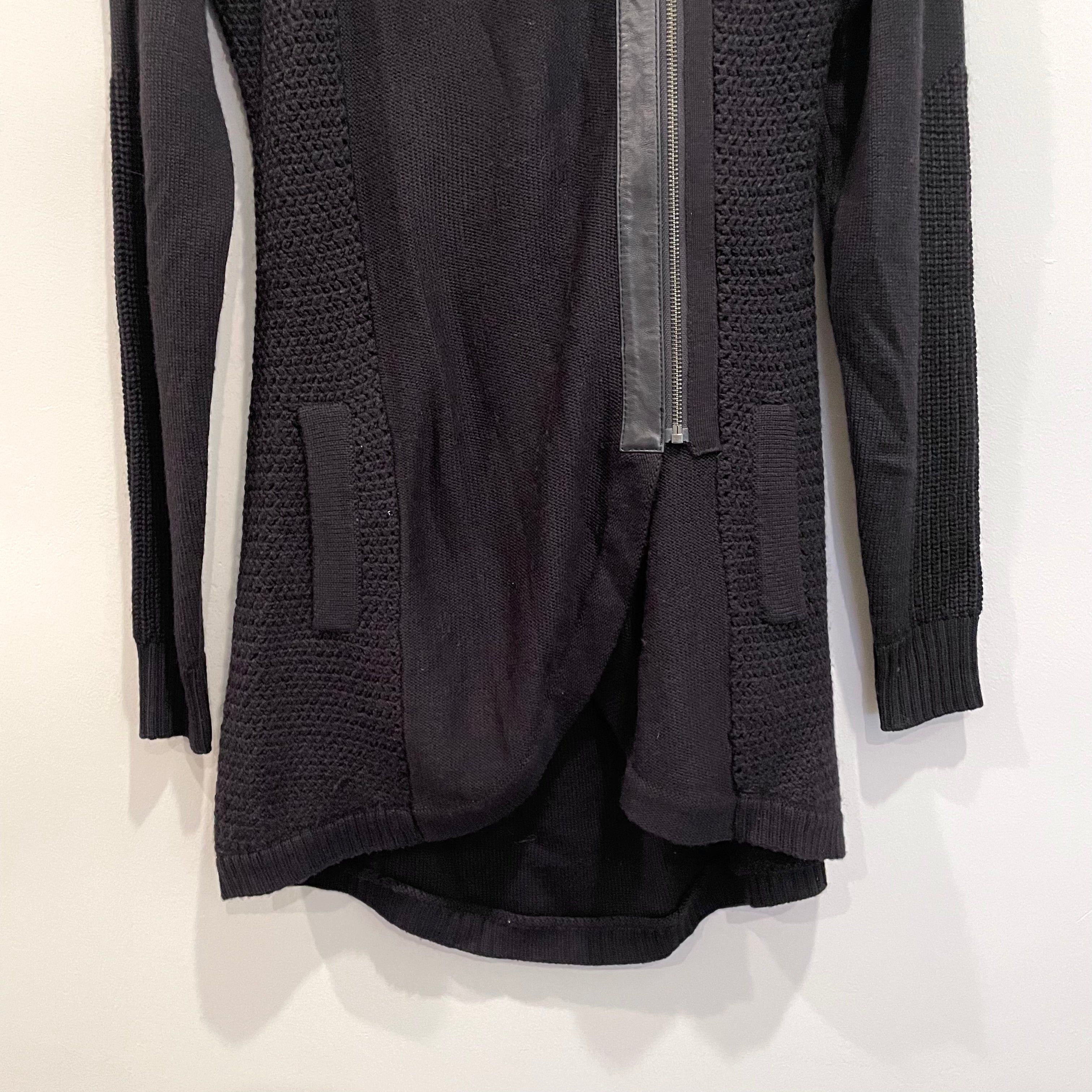 Zip Front Leather Trim Cardigan