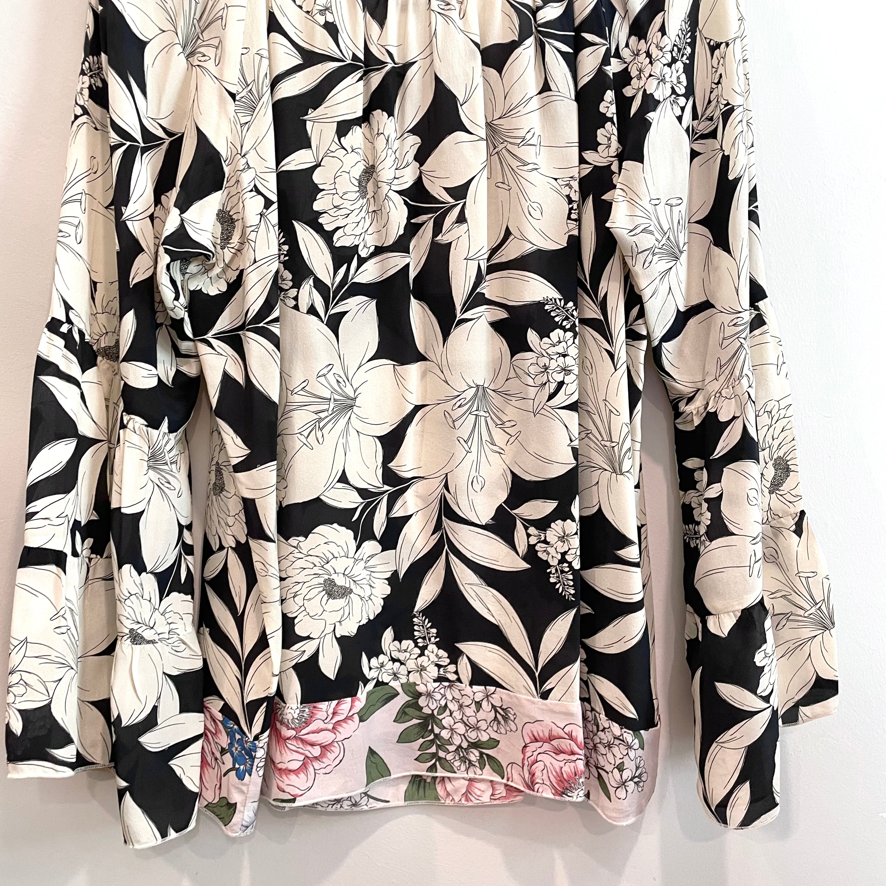 Floral Tiered Sleeve Silk Top