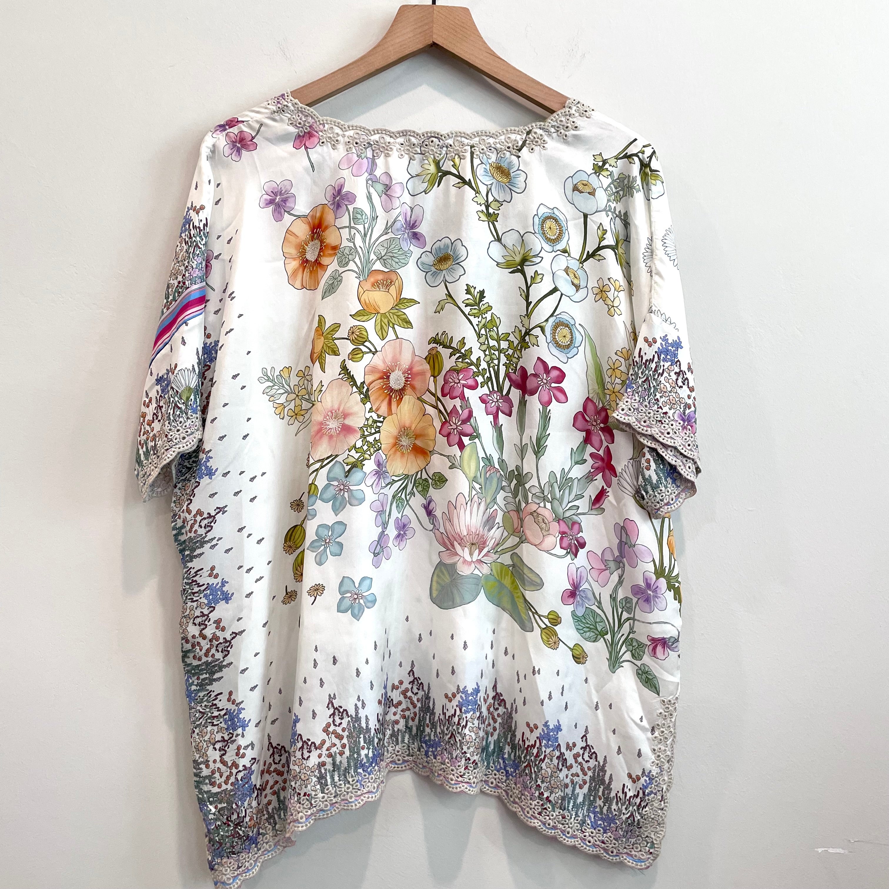 Silk Floral Eyelet Top