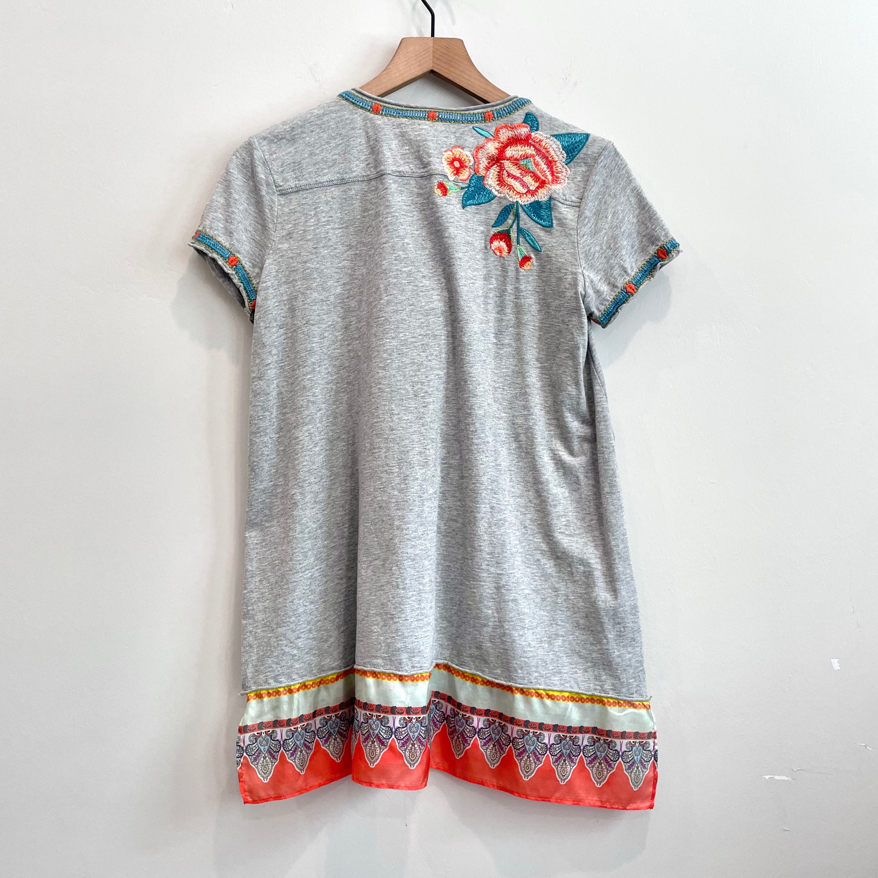 Floral Embroidered Silk Trim Tee