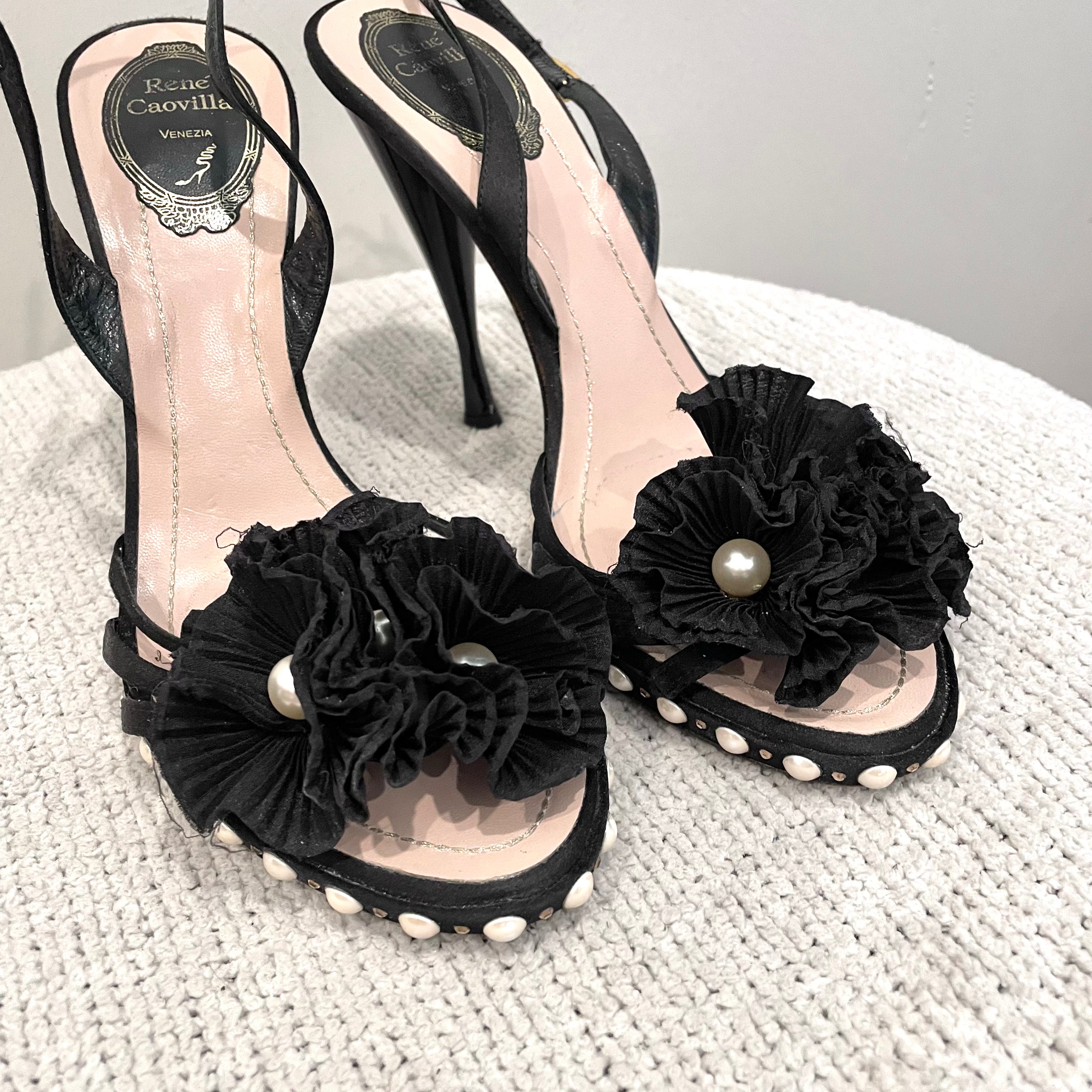 Ruffle Pearl Trim Heels