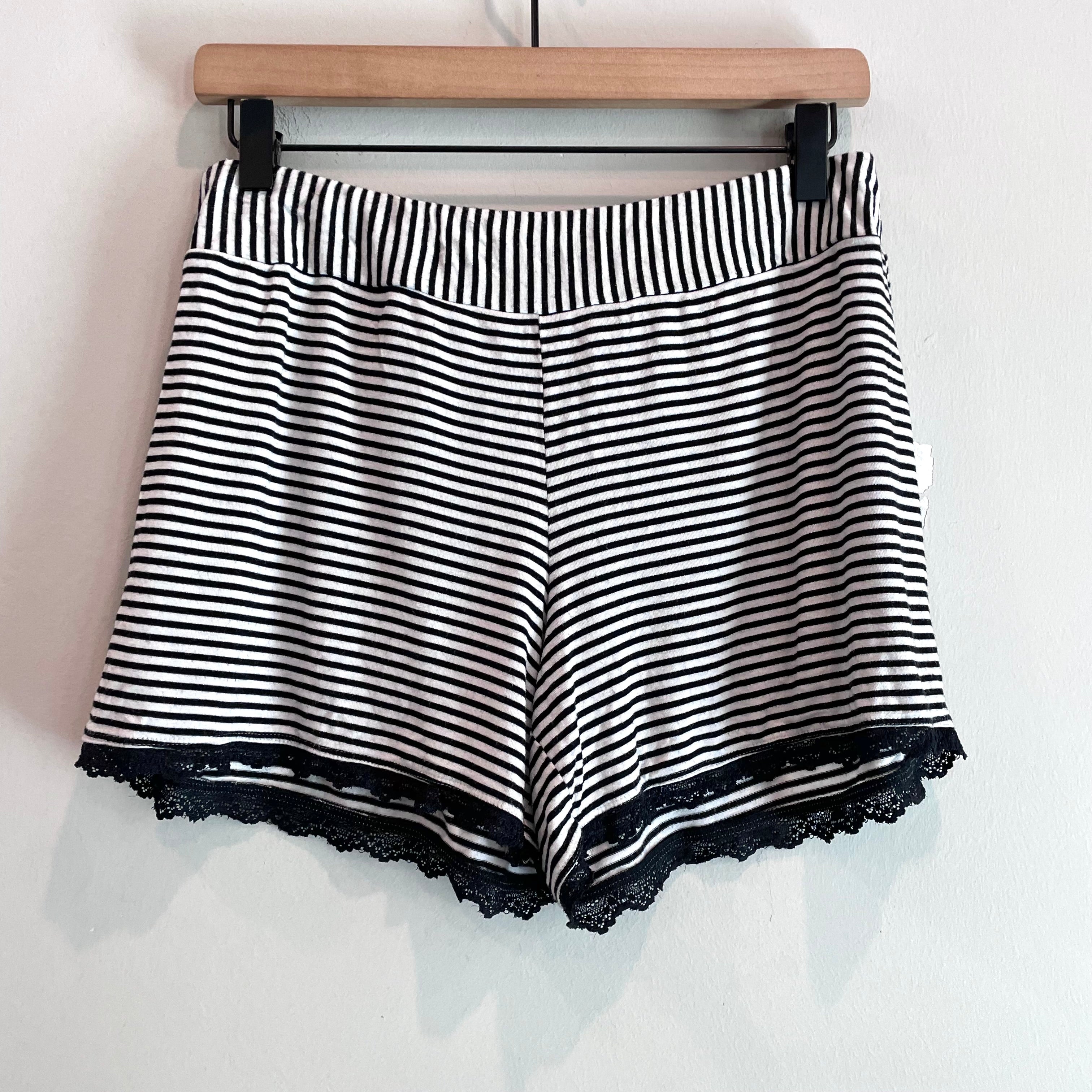 Striped Lace Trim Pajama Shorts