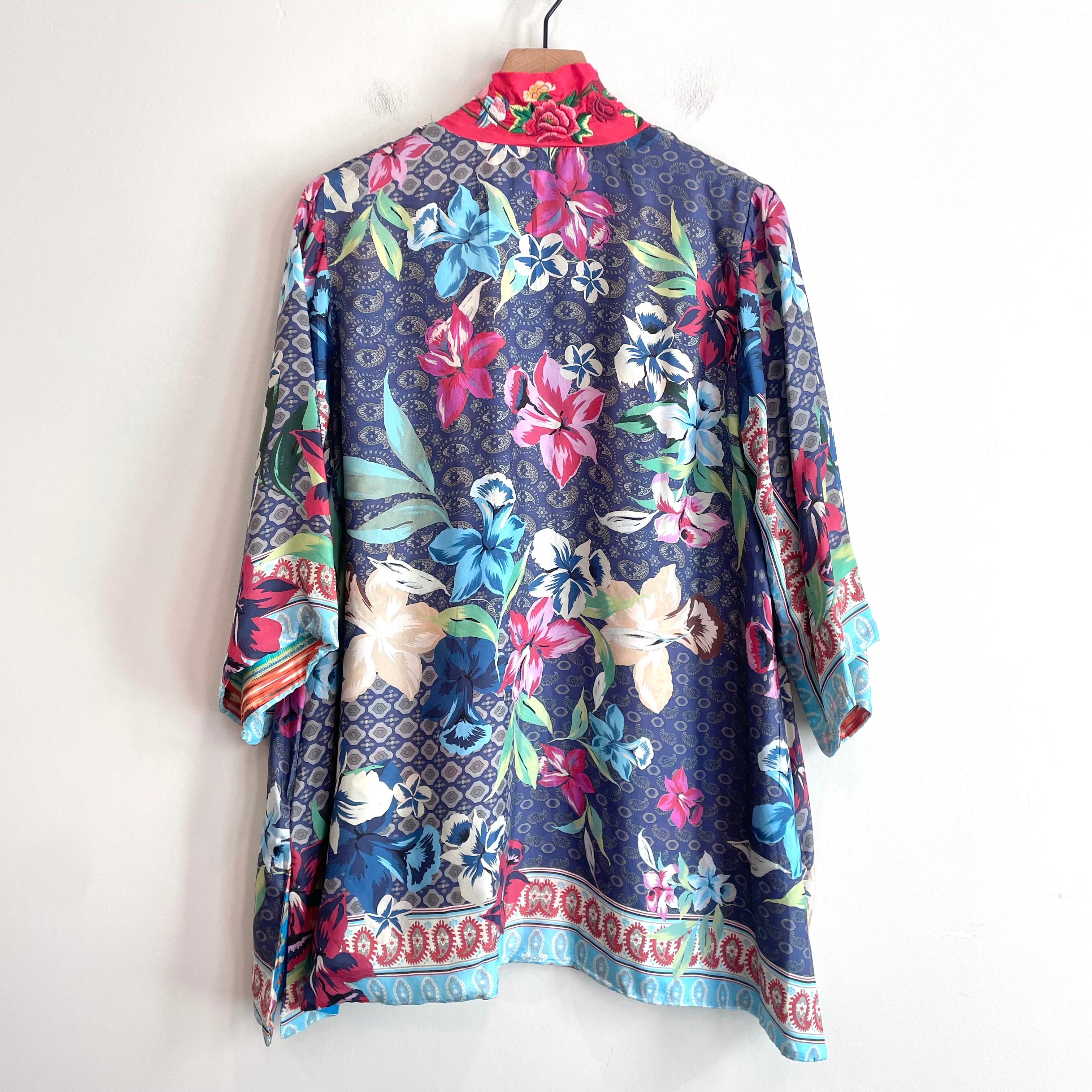 Floral Silk Reversible Kimono Cardigan