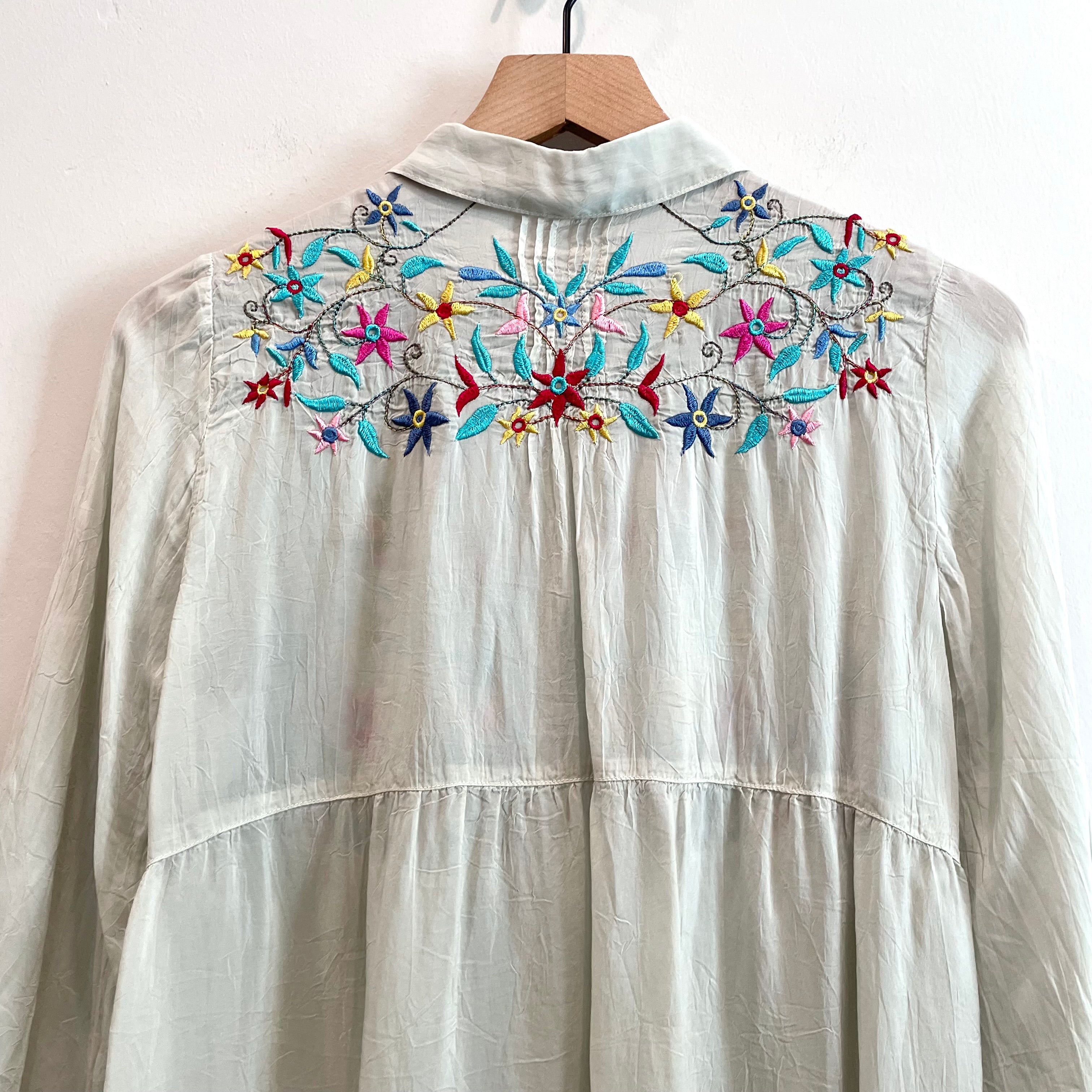 Floral Peacock Embroidered Tunic Top