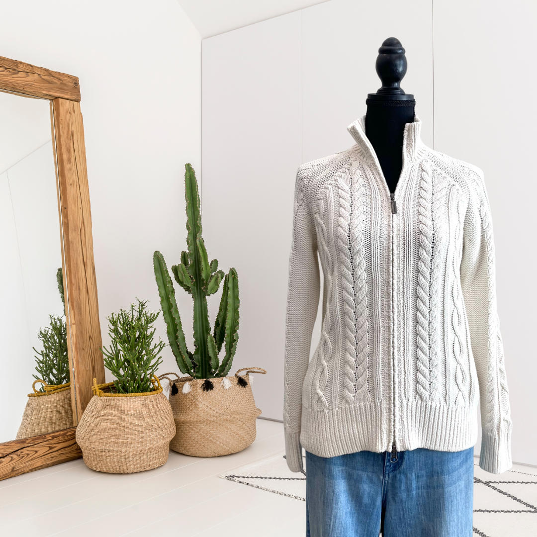 Cable Knit Zip Front Cardigan