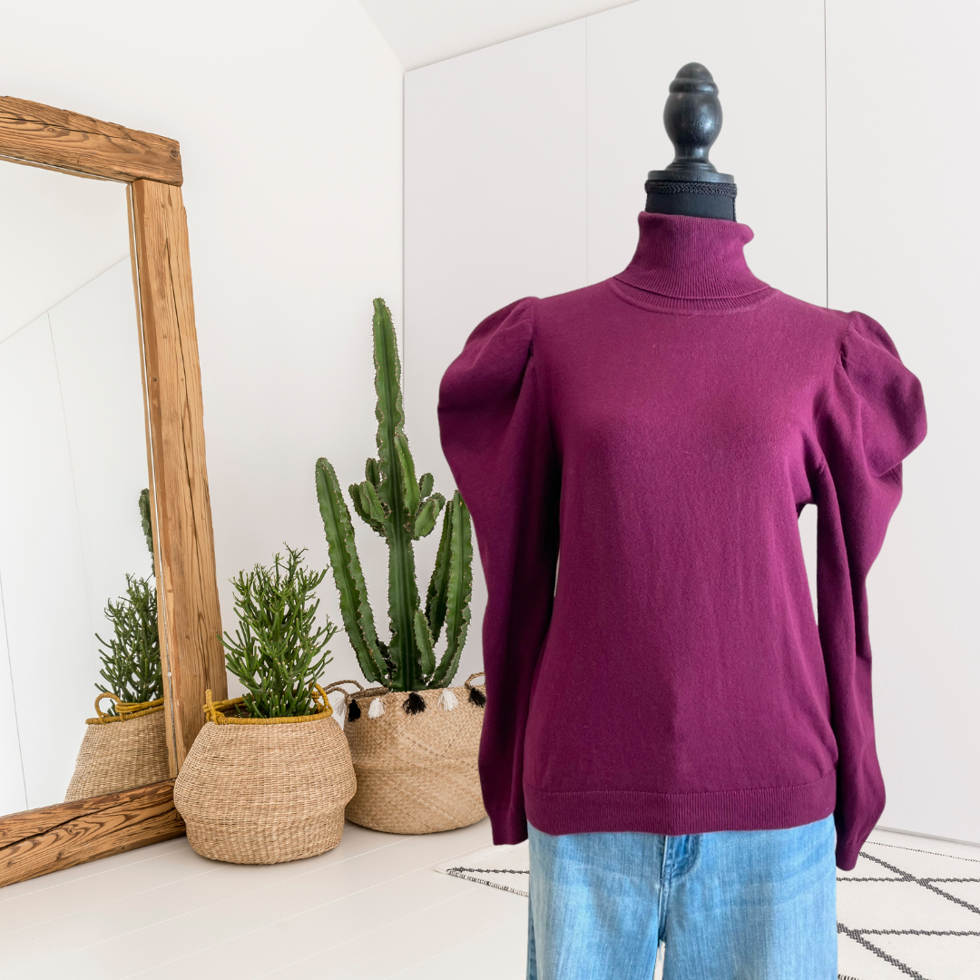 Puff Shoulder Turtleneck Sweater