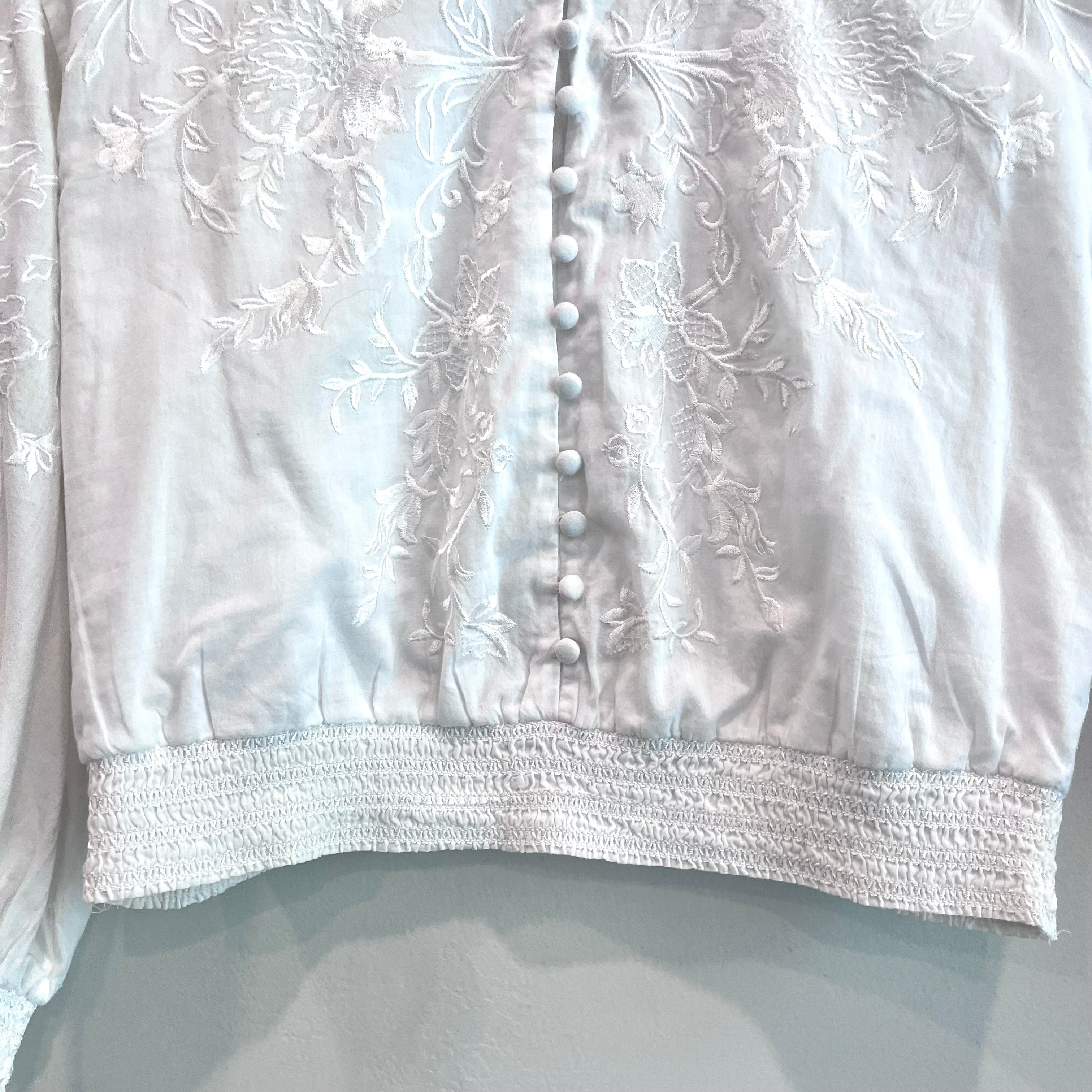 Floral Embroidered Smocked Waist Top