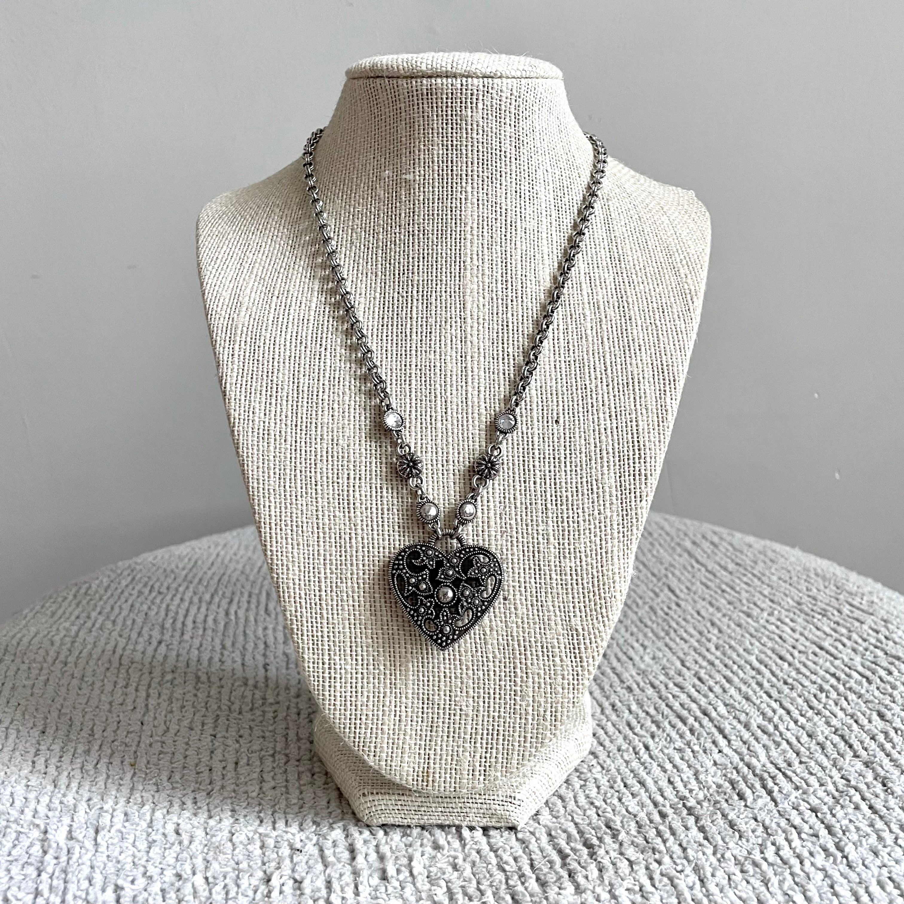 Scroll Heart Silver Pendant Necklace