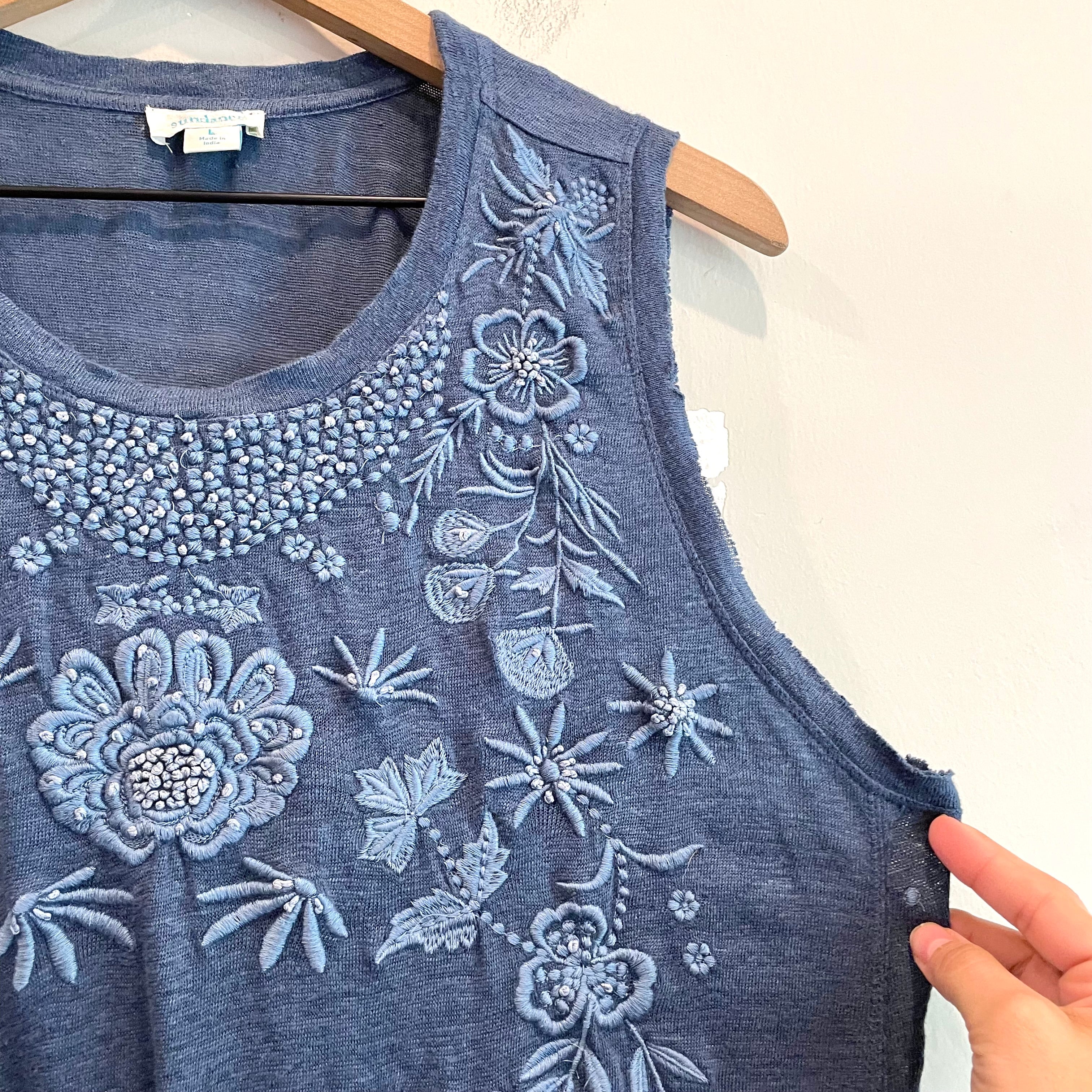 Floral Linen Embroidered Tank Top