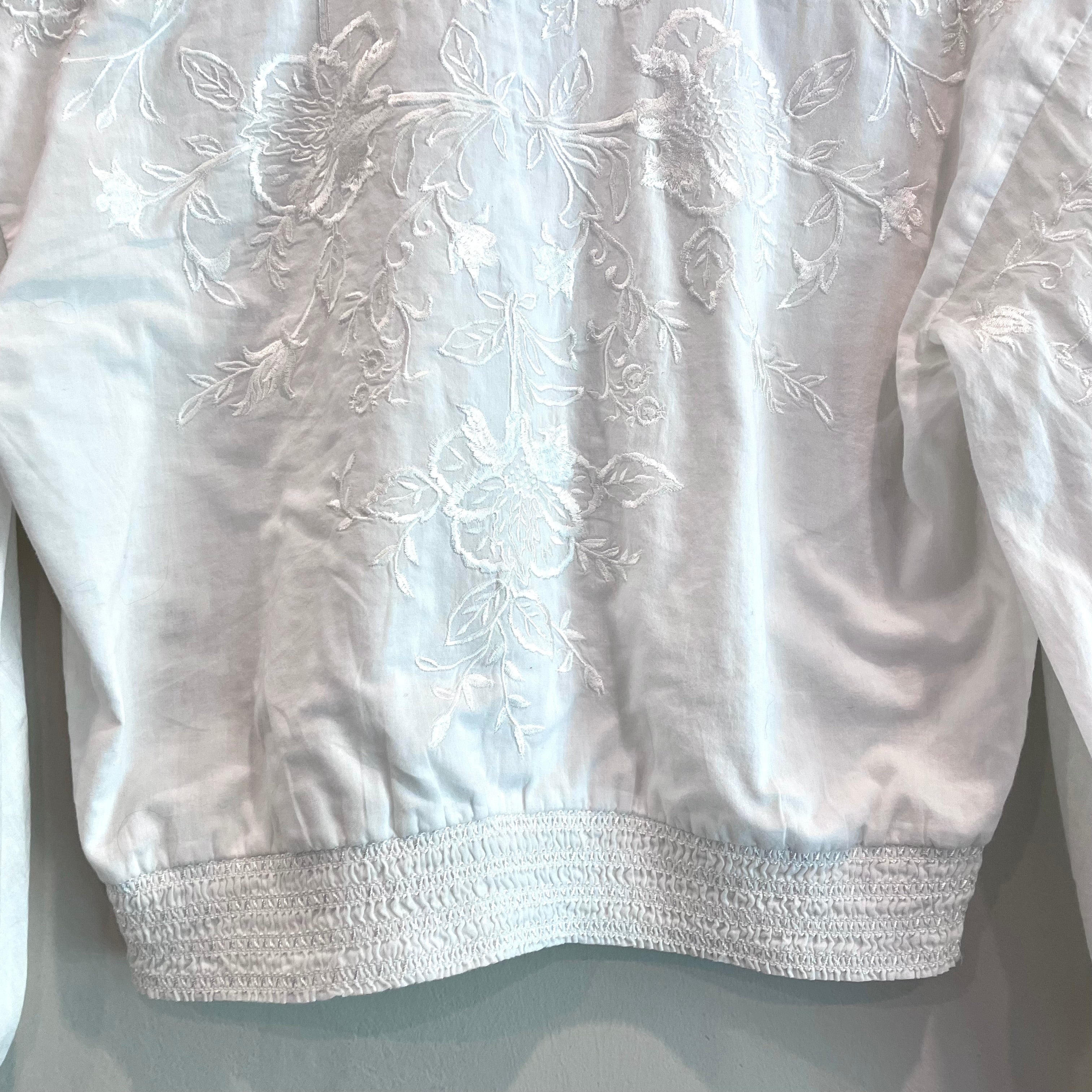 Floral Embroidered Smocked Waist Top