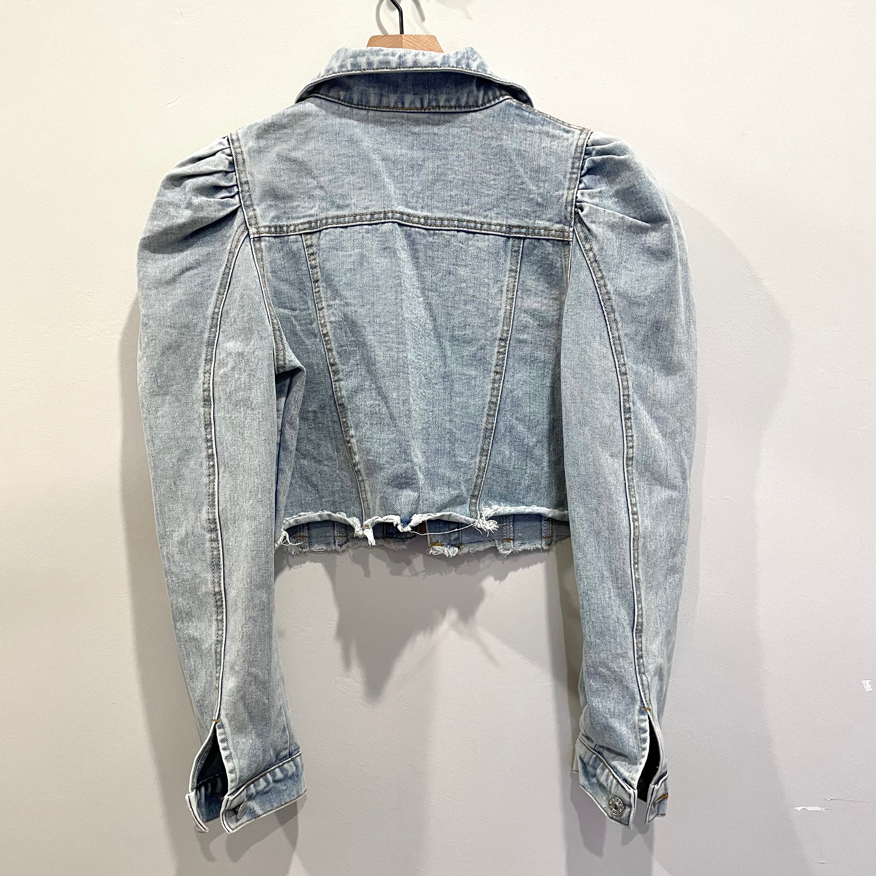 Puff Shoulder Crop Jean Jacket