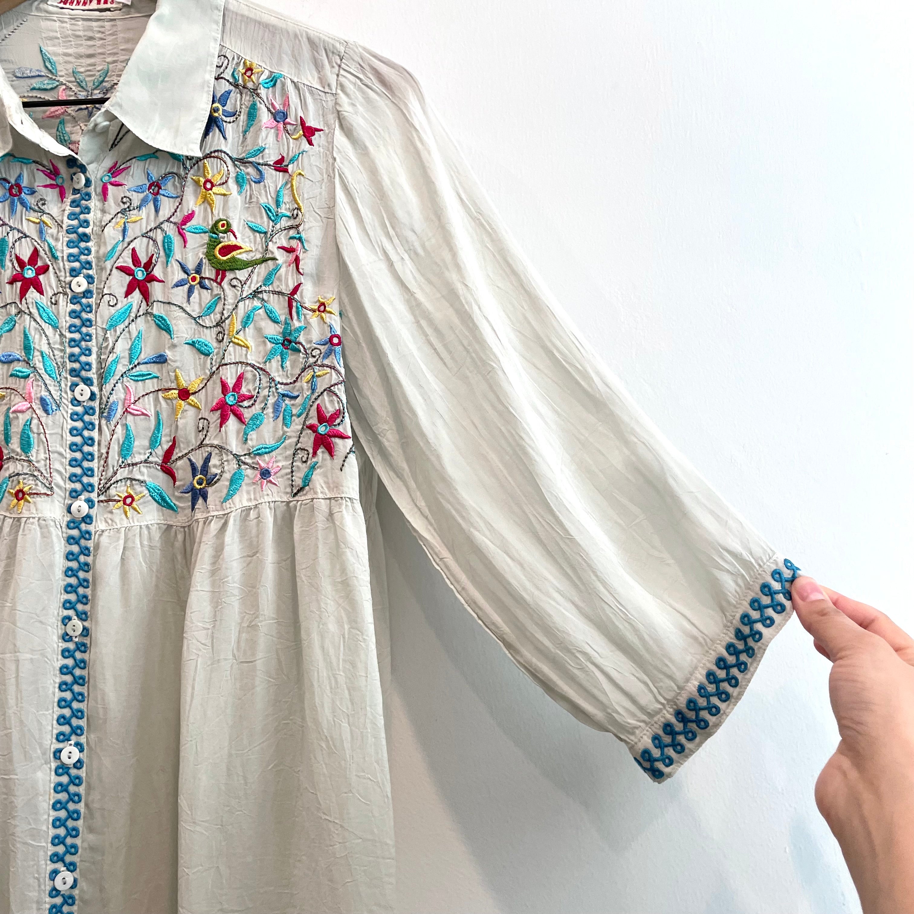 Floral Peacock Embroidered Tunic Top