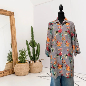 Tropical Floral Button Down Tunic