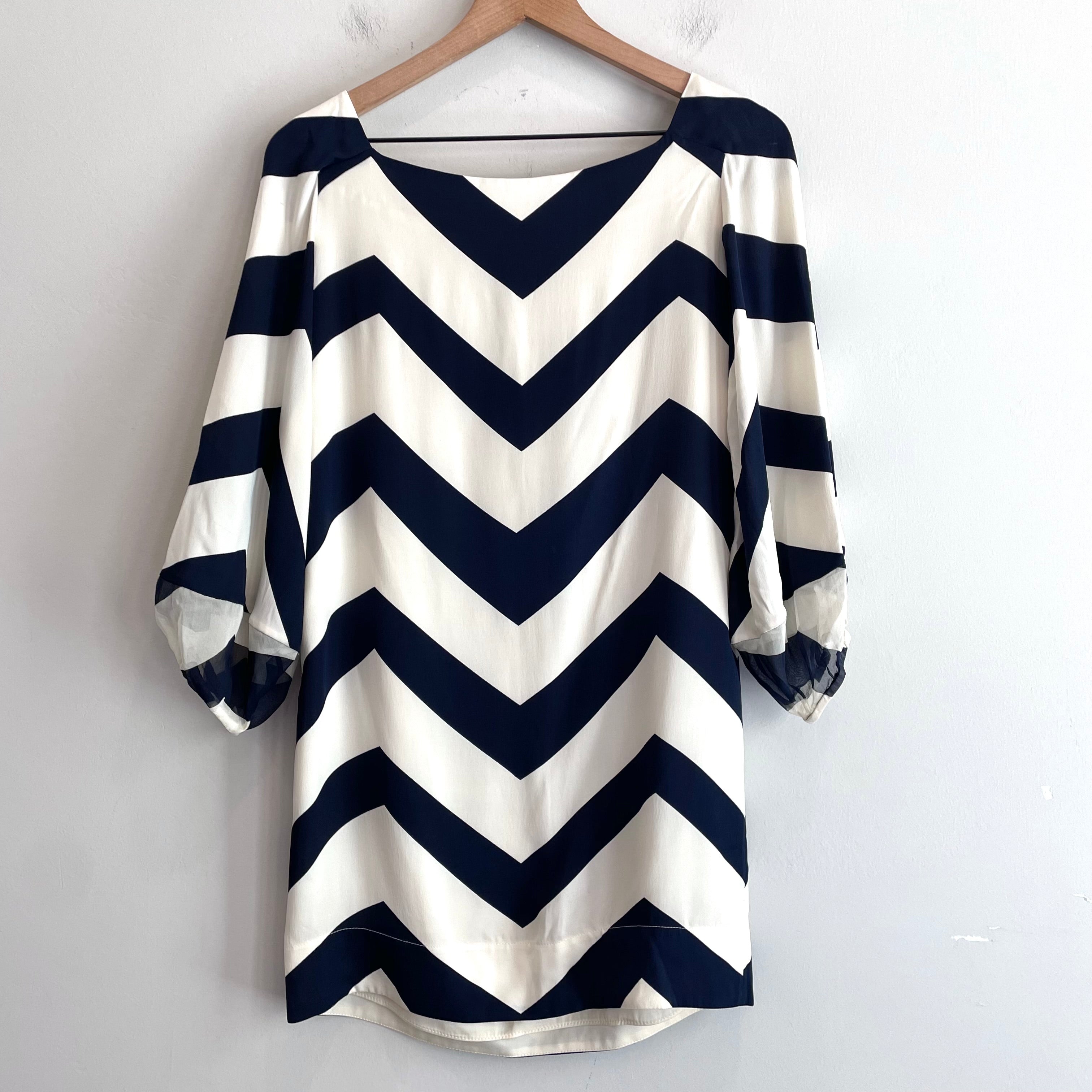 Chevron Belted Silk Blend Mini Dress