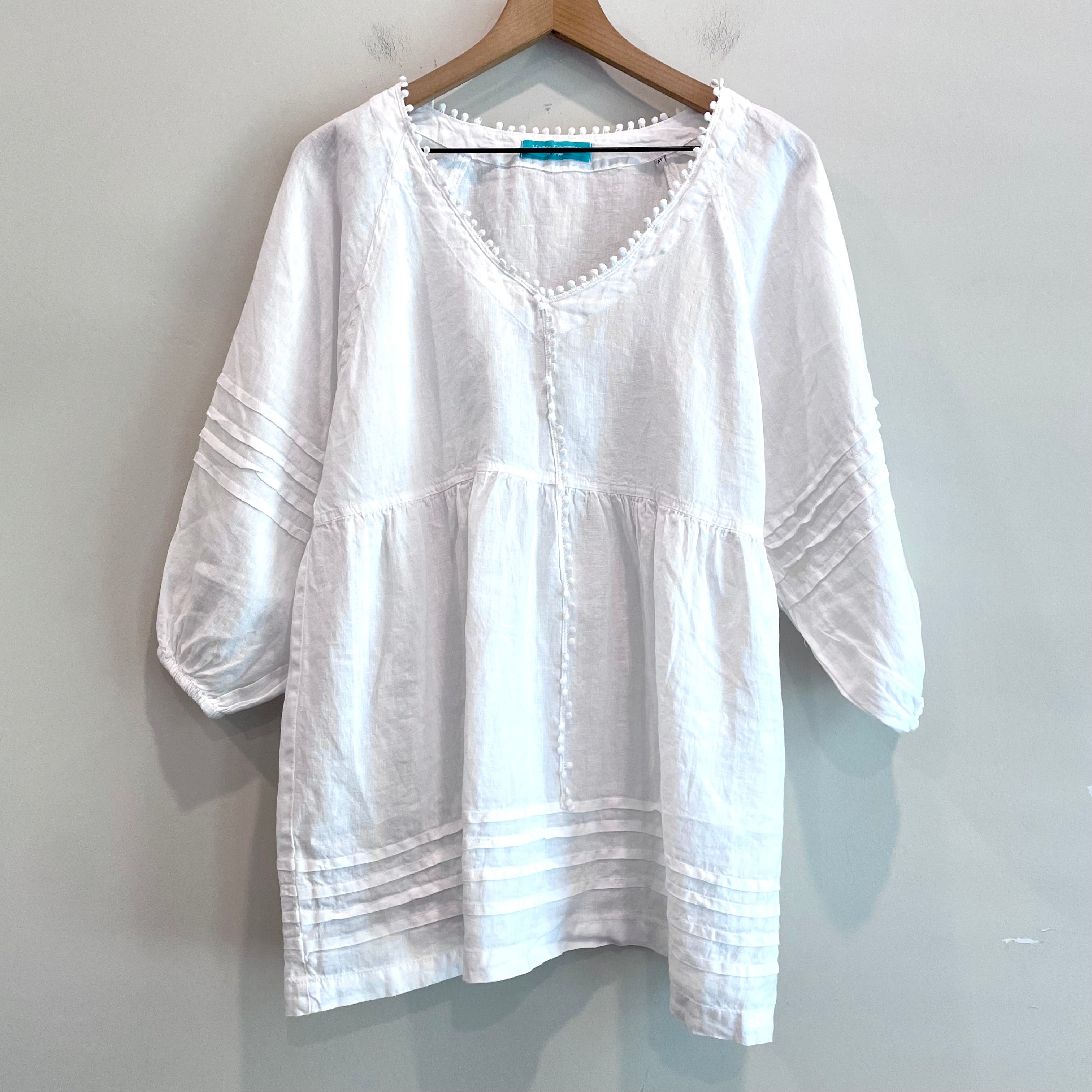 Linen 3/4 Sleeve Pom Pom Tunic Top