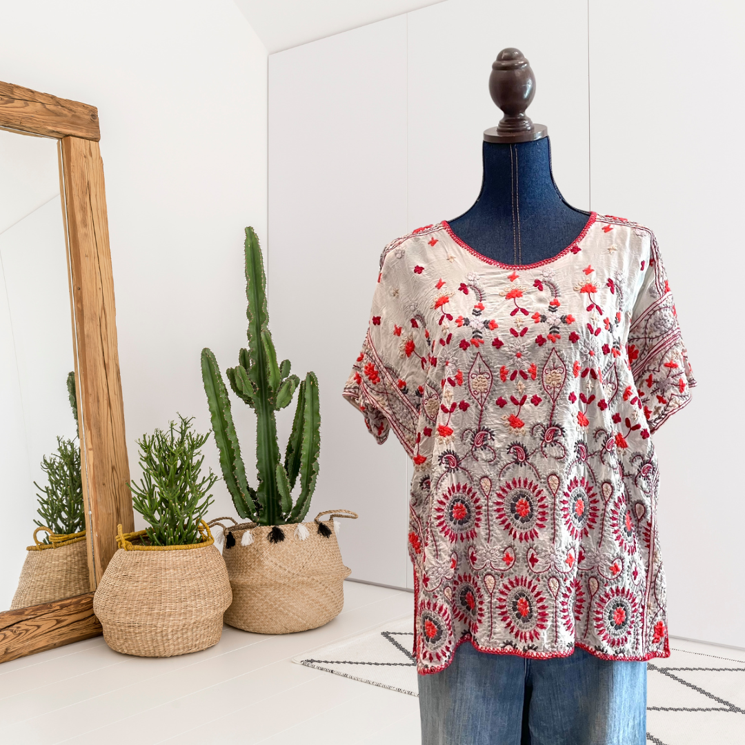 Geometric Relaxed Embroidered Top