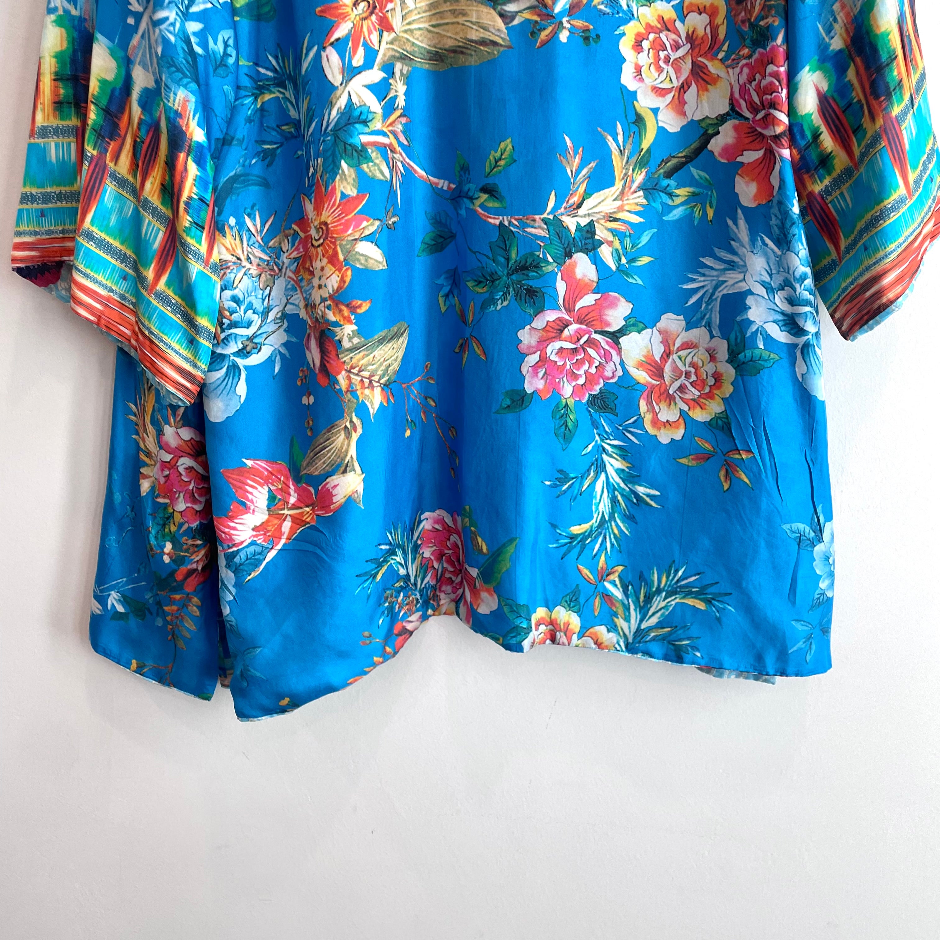 Floral Silk Reversible Kimono Cardigan