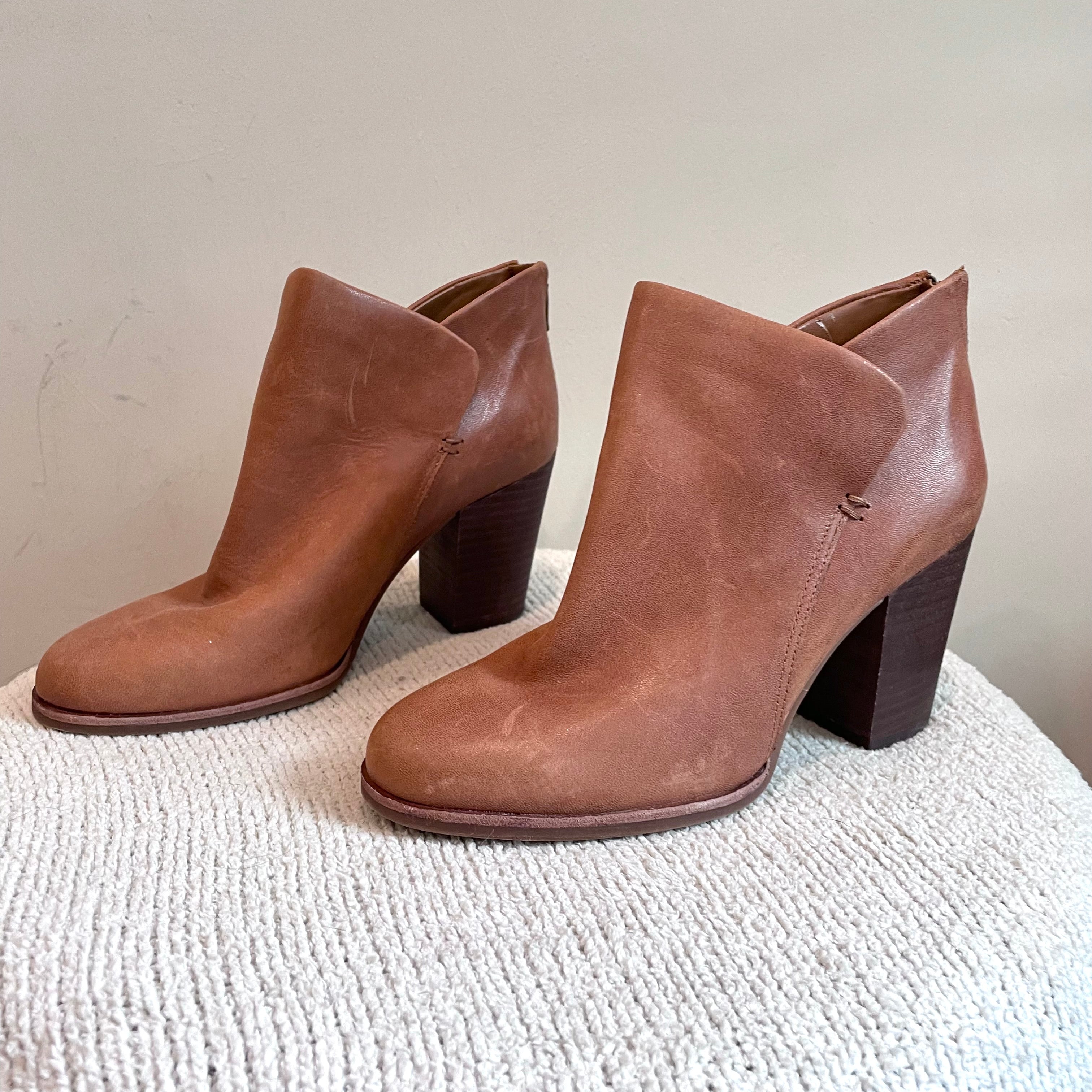 Leather Stacked Heel Bootie