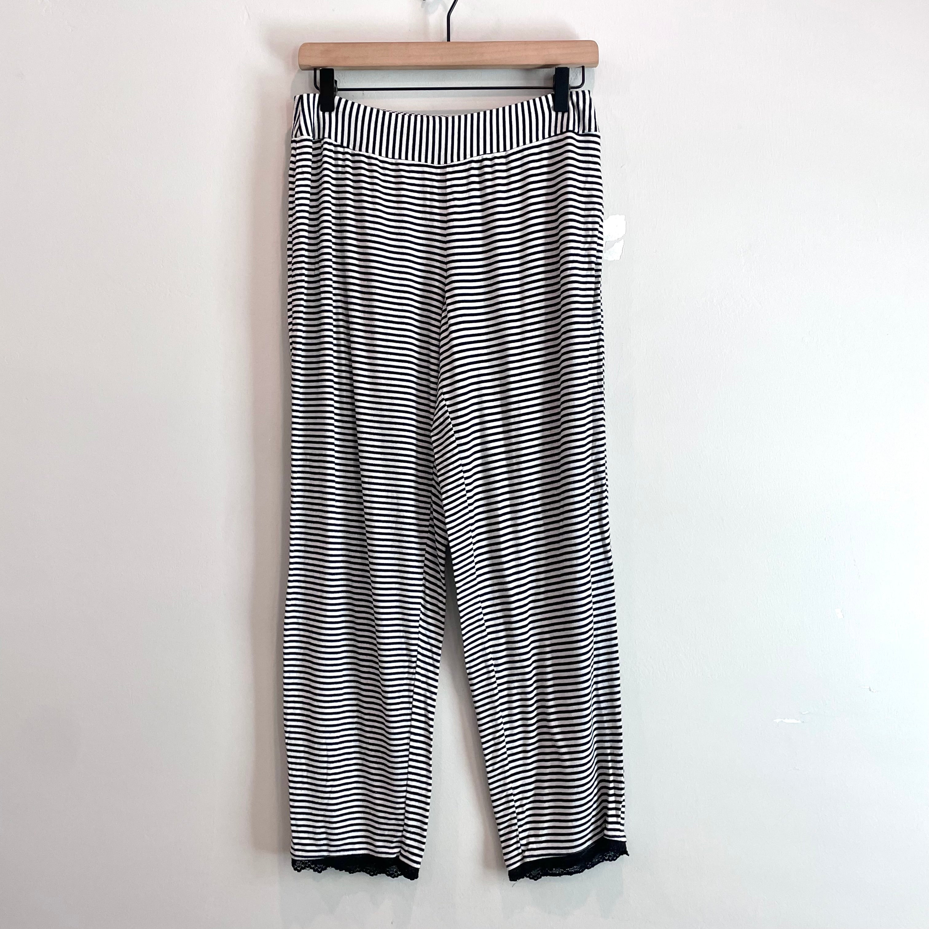 Striped Lace Trim Pajama Pants