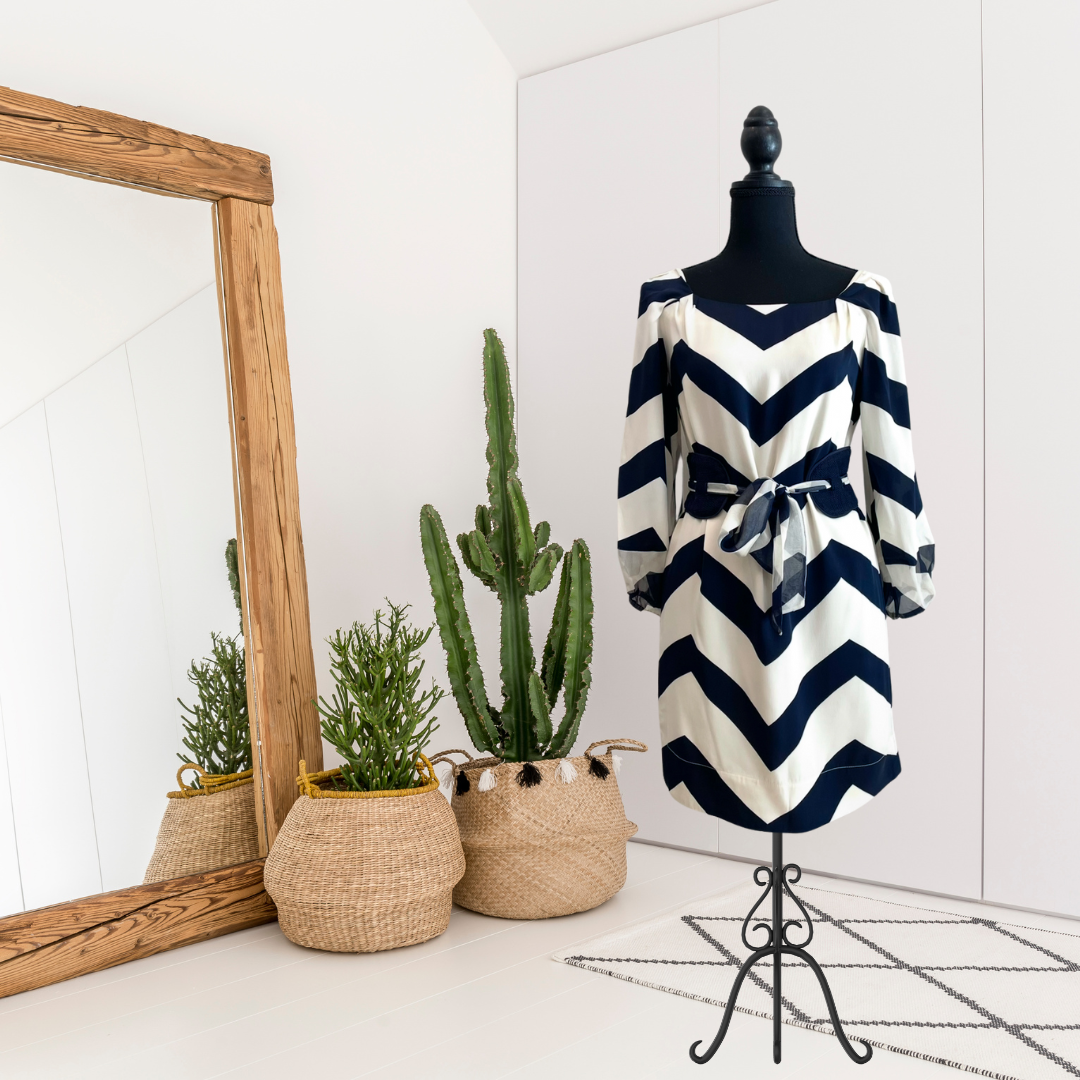 Chevron Belted Silk Blend Mini Dress