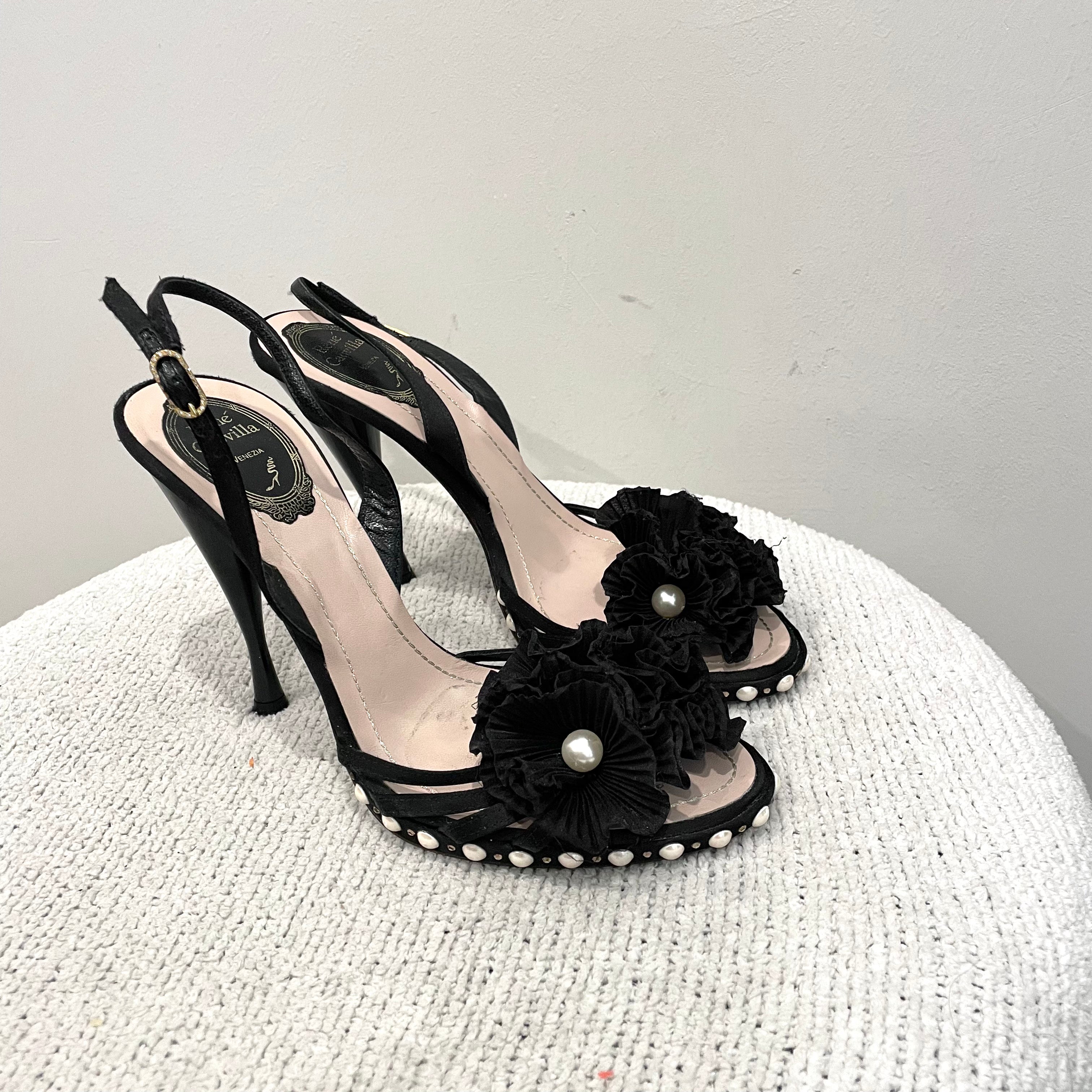 Ruffle Pearl Trim Heels