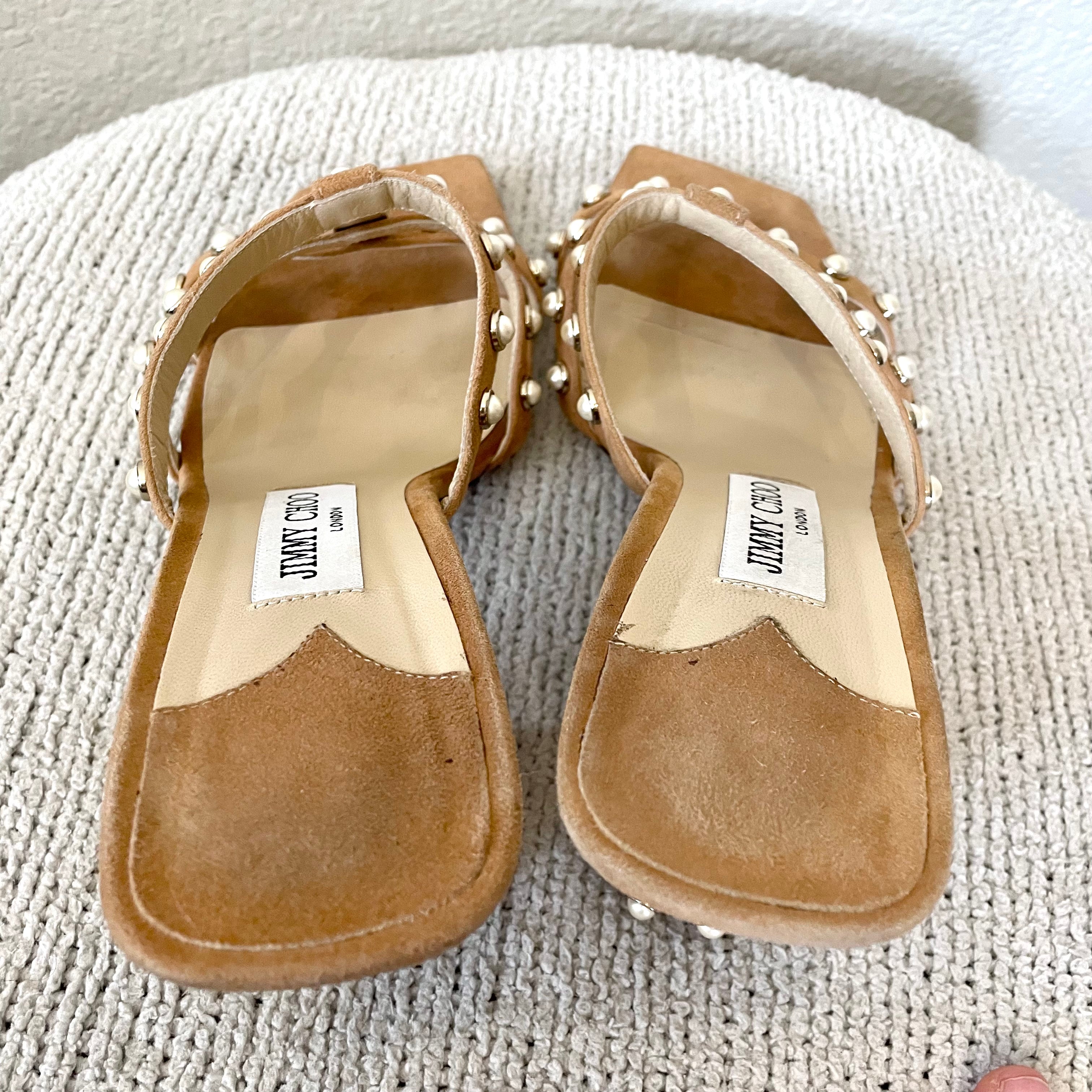 Pearl Stud Trim Suede Mules