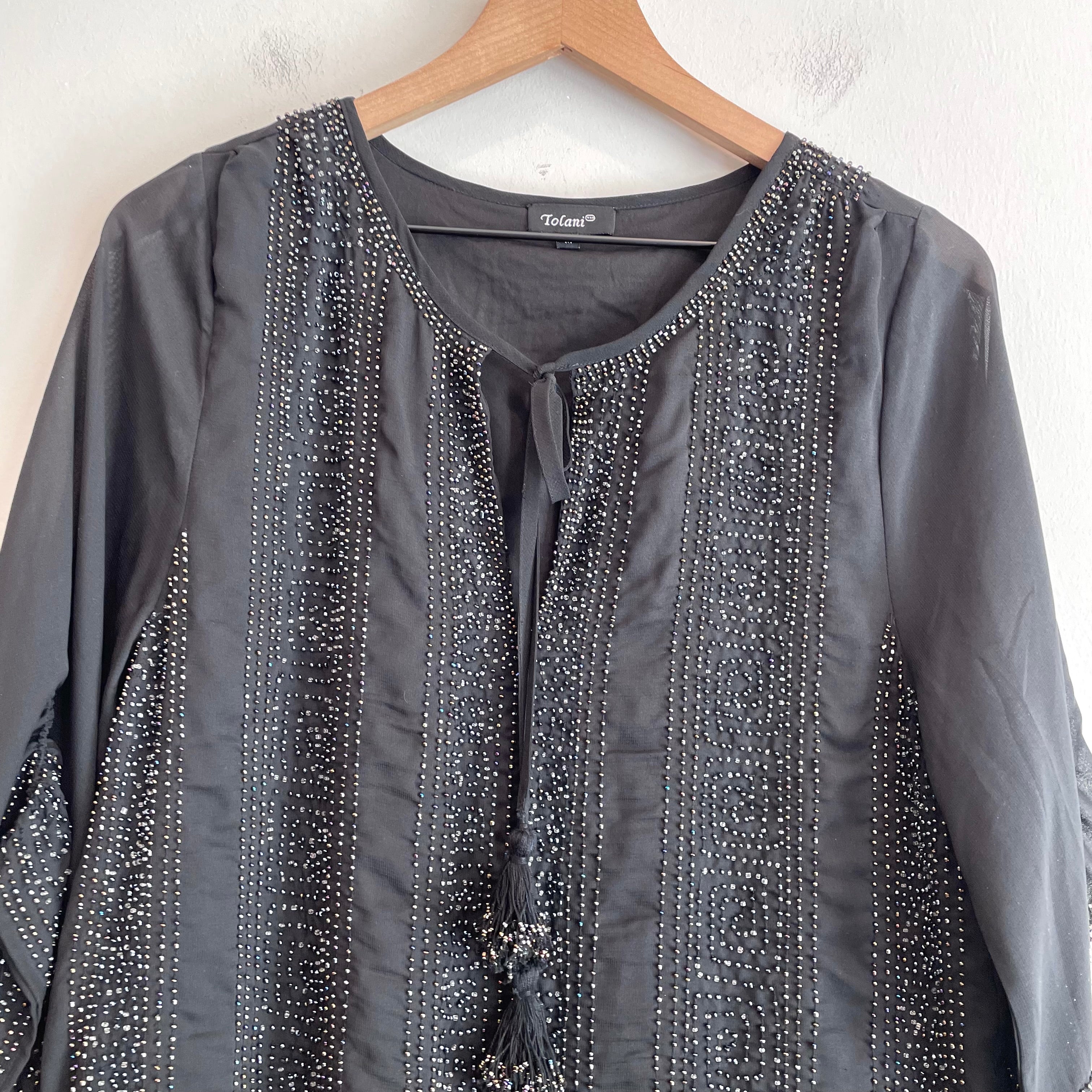 Beaded Sheer Overlay Tunic Dress