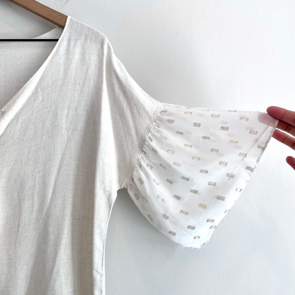 Bow Front Semi-Sheer Fleck Sleeve Top