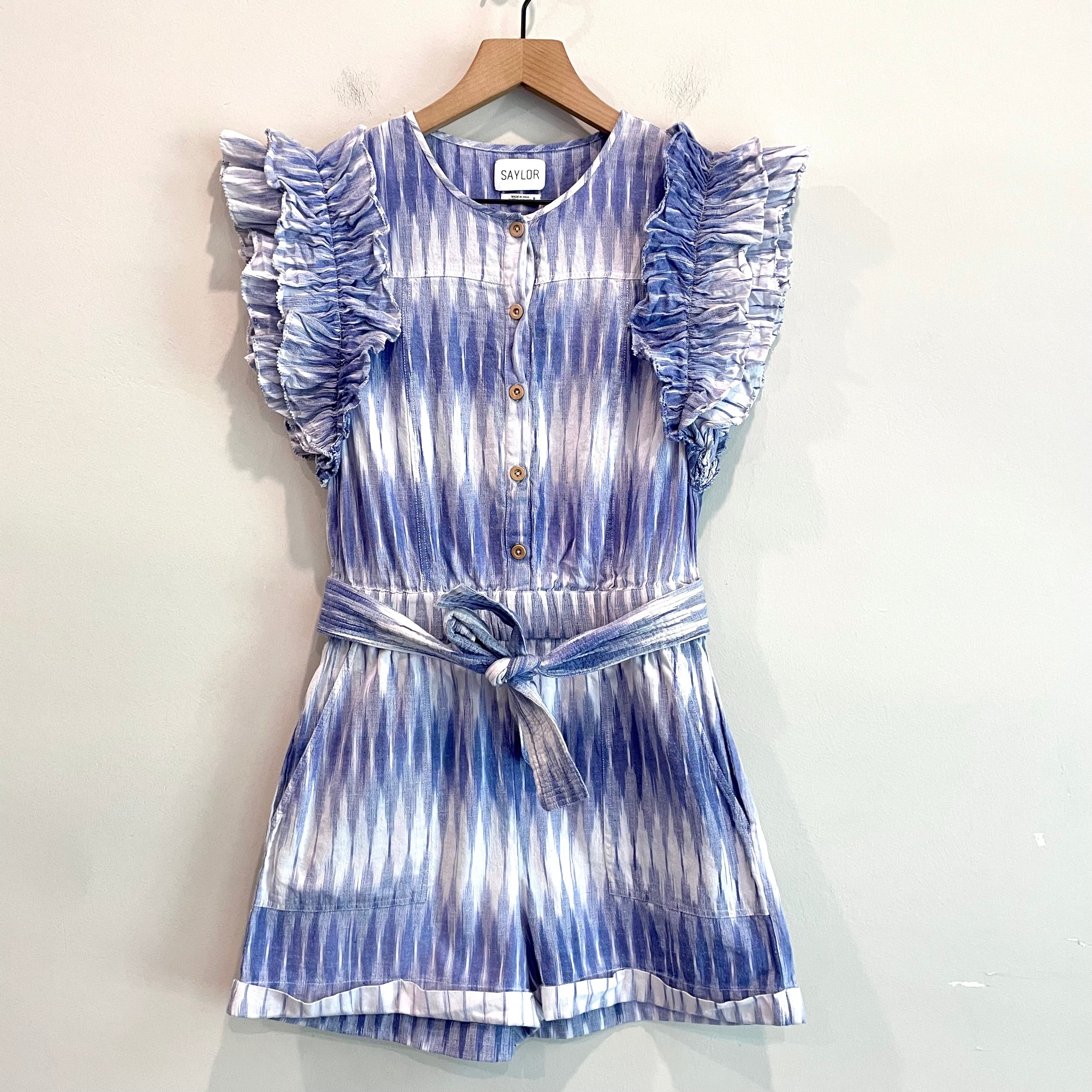 Ikat Ruffle Belted Romper